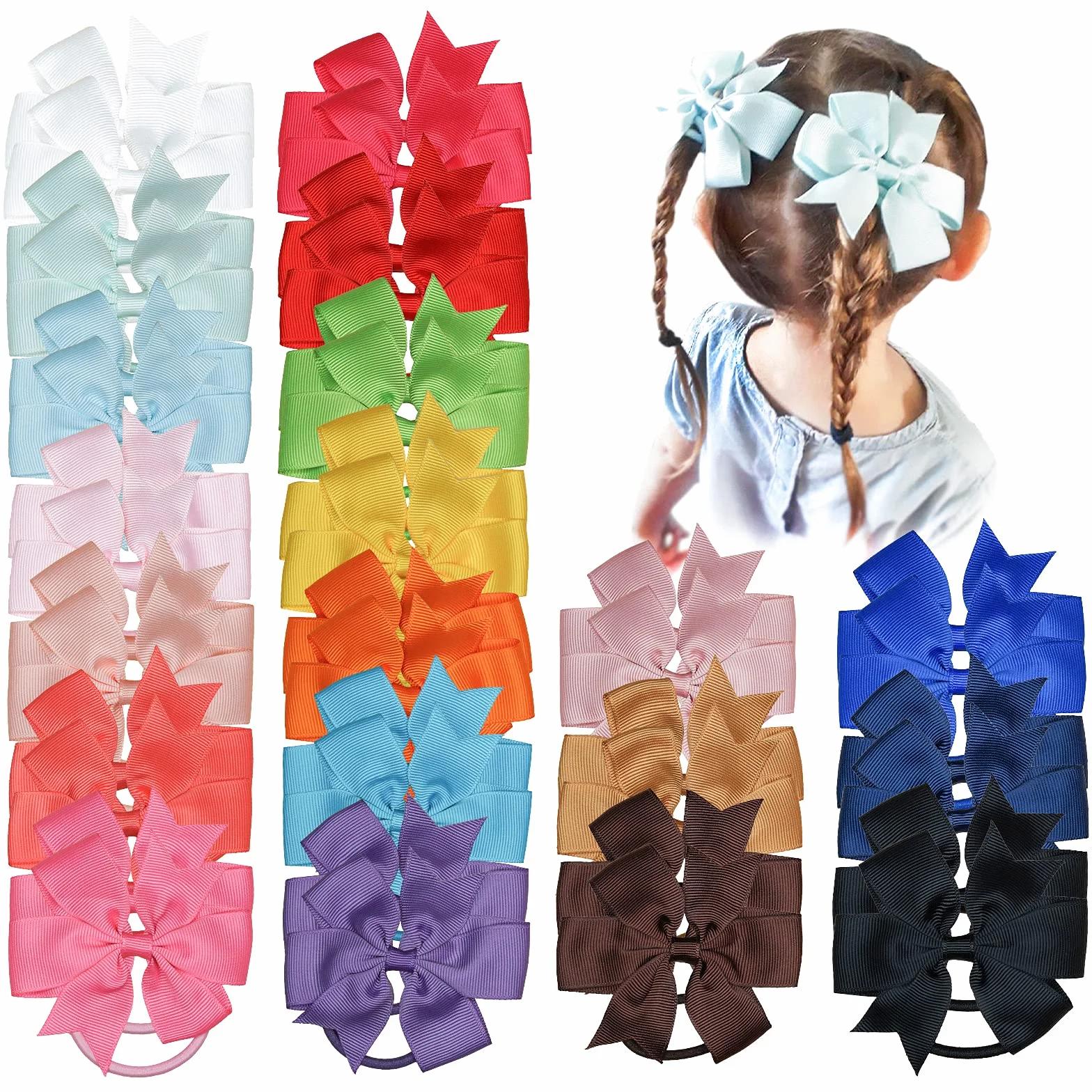 JOYOYO 40 pièces élastiques cheveux filles noeuds ruban 9 cm chouchou