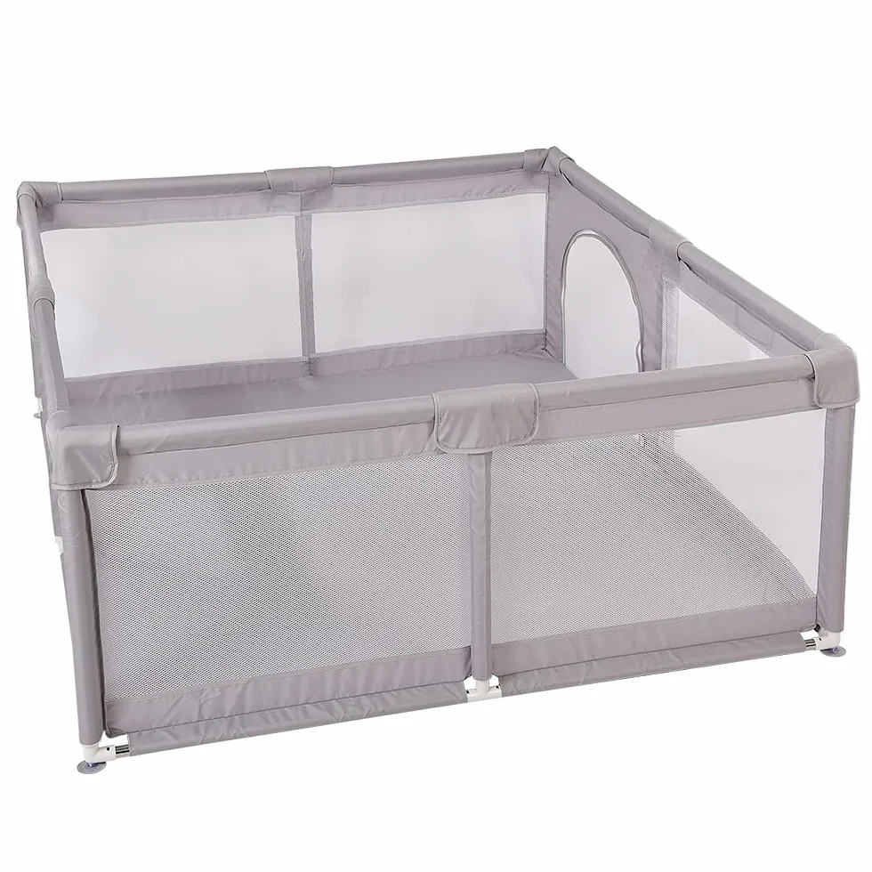 Parc Bebe Modulable 180 x 150 x 66 cm Tissu Oxford avec Barrières et Tapis de Jeux Gris clair