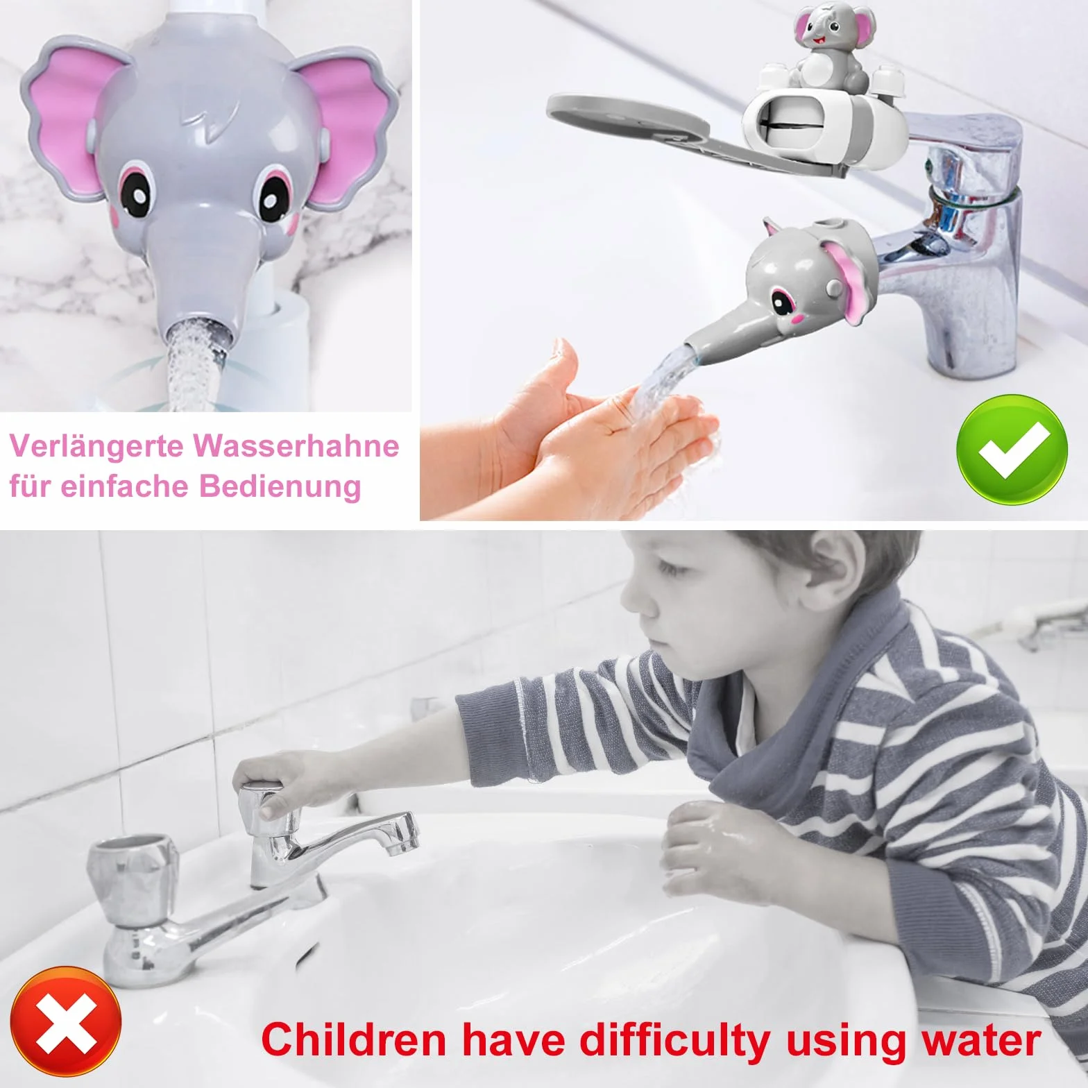 Rallonge de Robinet Enfant Forme d'Éléphant Réglable pour Buse d'Eau, Accessoire Cuisine Salle de Bain