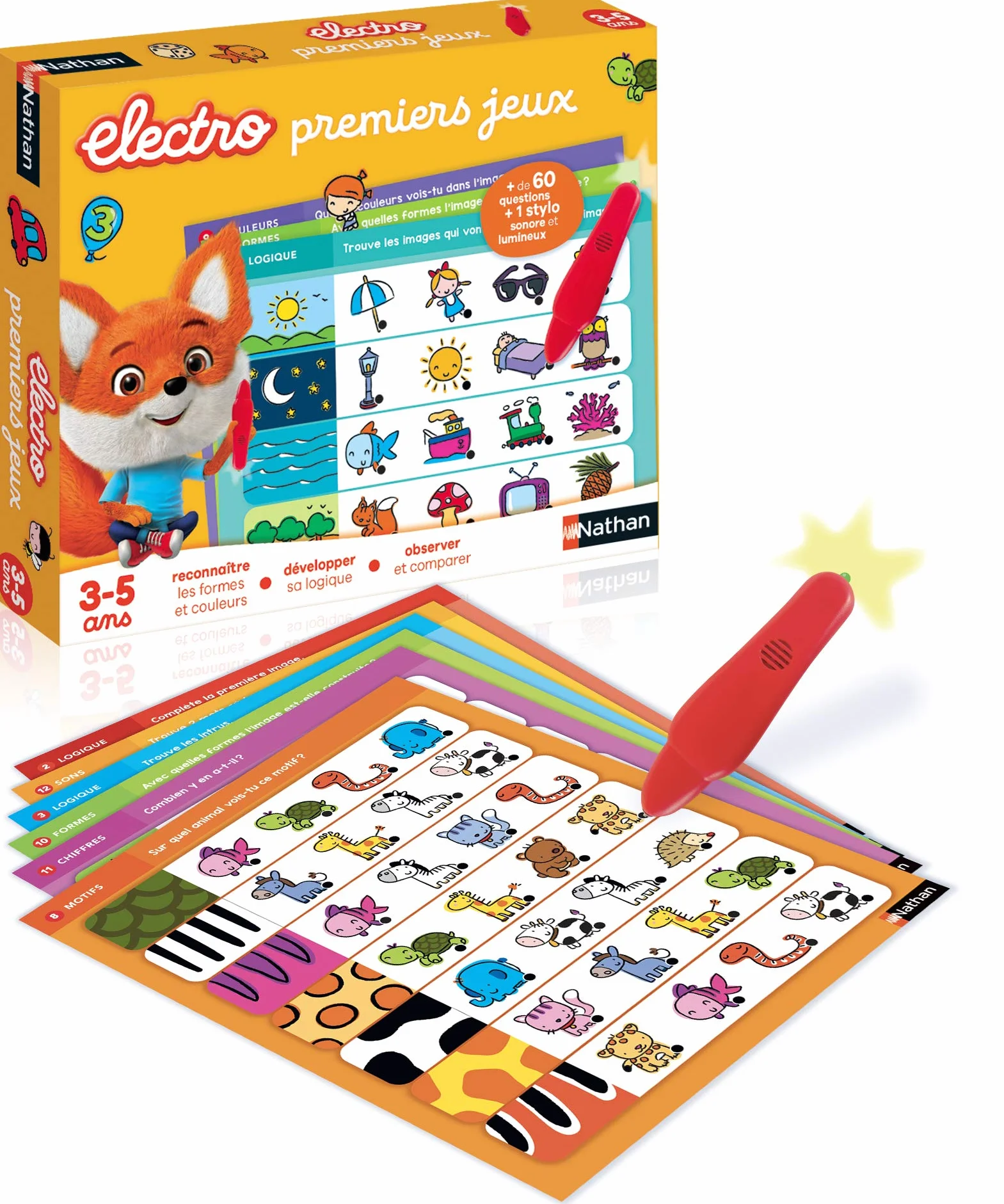 Nathan Electro Premiers Jeux Reconnaitre les Formes et les Couleurs Jeu Educatif Electronique 1 Stylo Sonore et Lumineux Inclus Enfants 3-5 ans