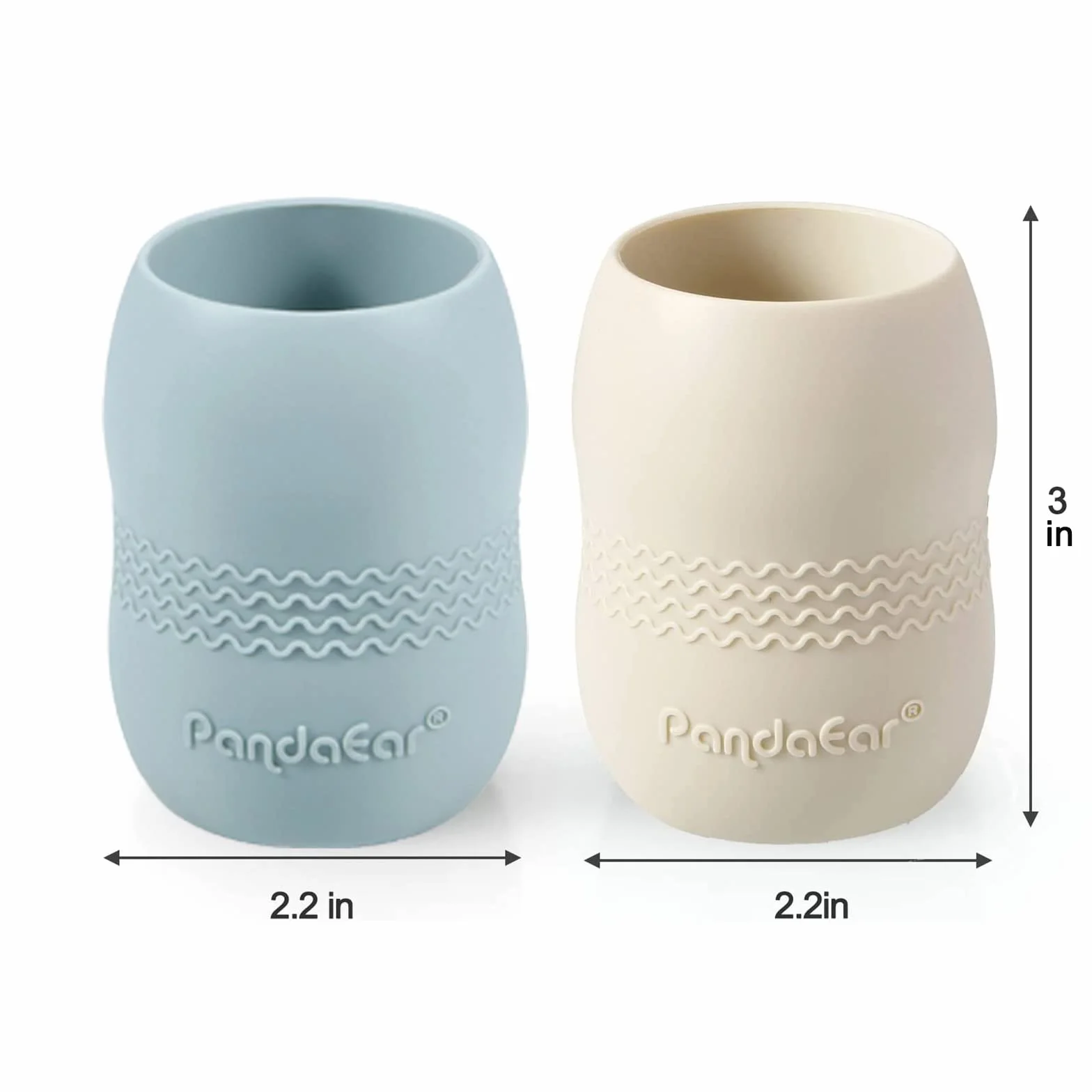 PandaEar Ensemble Repas Bébé Silicone - 2 Assiettes 2 Bols 2 Gobelets 2 Cuillères 2 Fourchettes Bleu Blanc