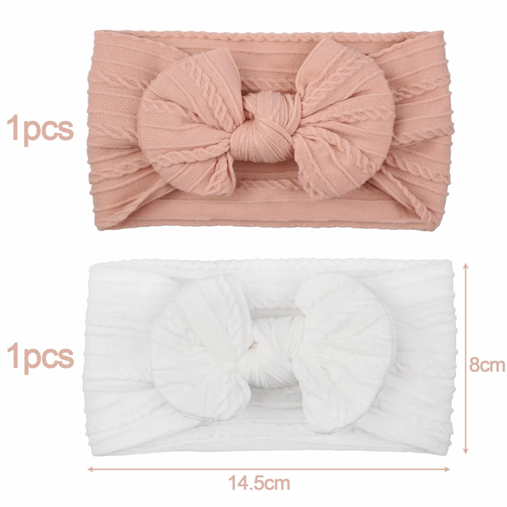 Bandeau Bébé Fille Serre-Tête Arc Élastique Coffret Cadeau 2 Pièces Blanc Rose