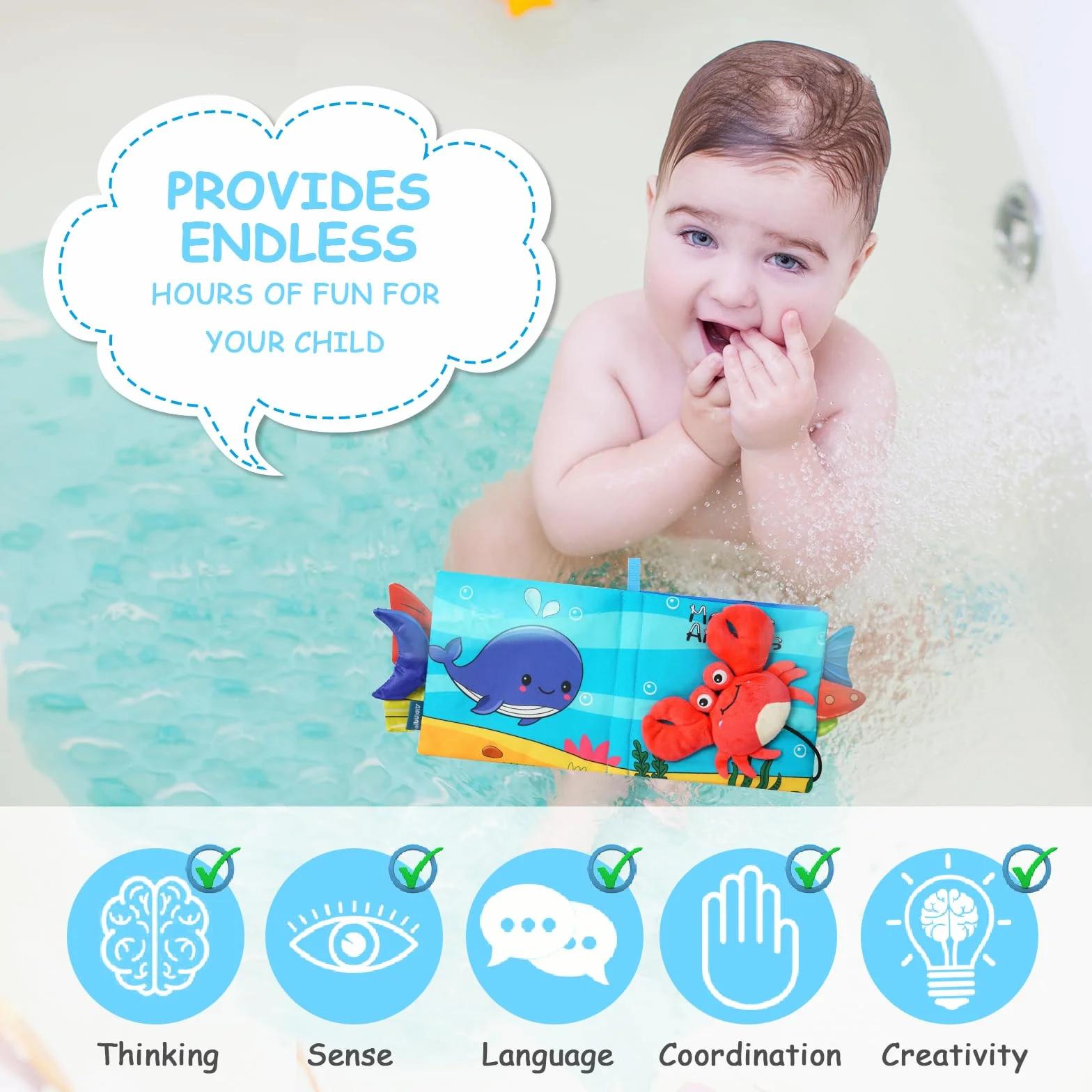 Vicloon Livre Tissu Bébé Eveil Jouet Educatif Animaux Crabe