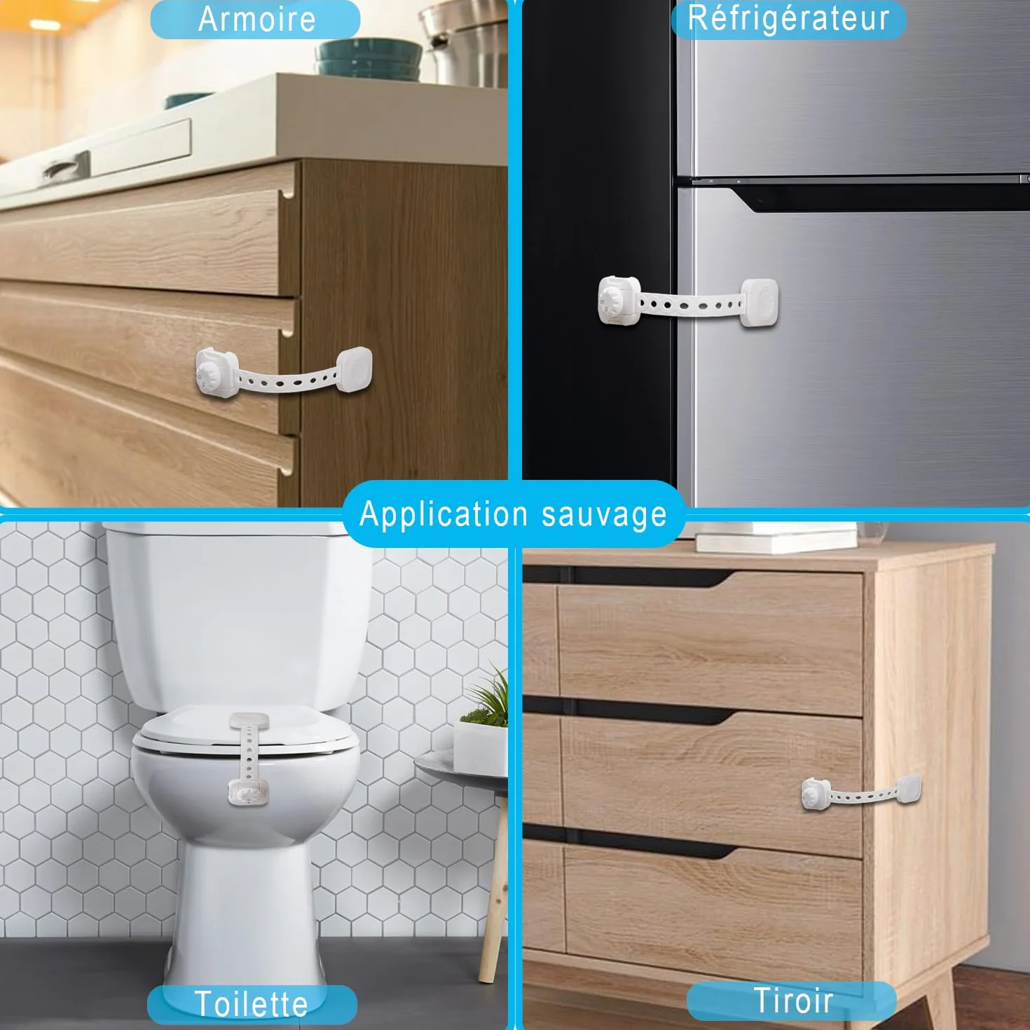 REDTRON Lot de 6 Bloque tiroir sécurité enfant bébé, Verrouillage amélioré, Blanc, sans outil pour tiroir four toilettes réfrigérateur
