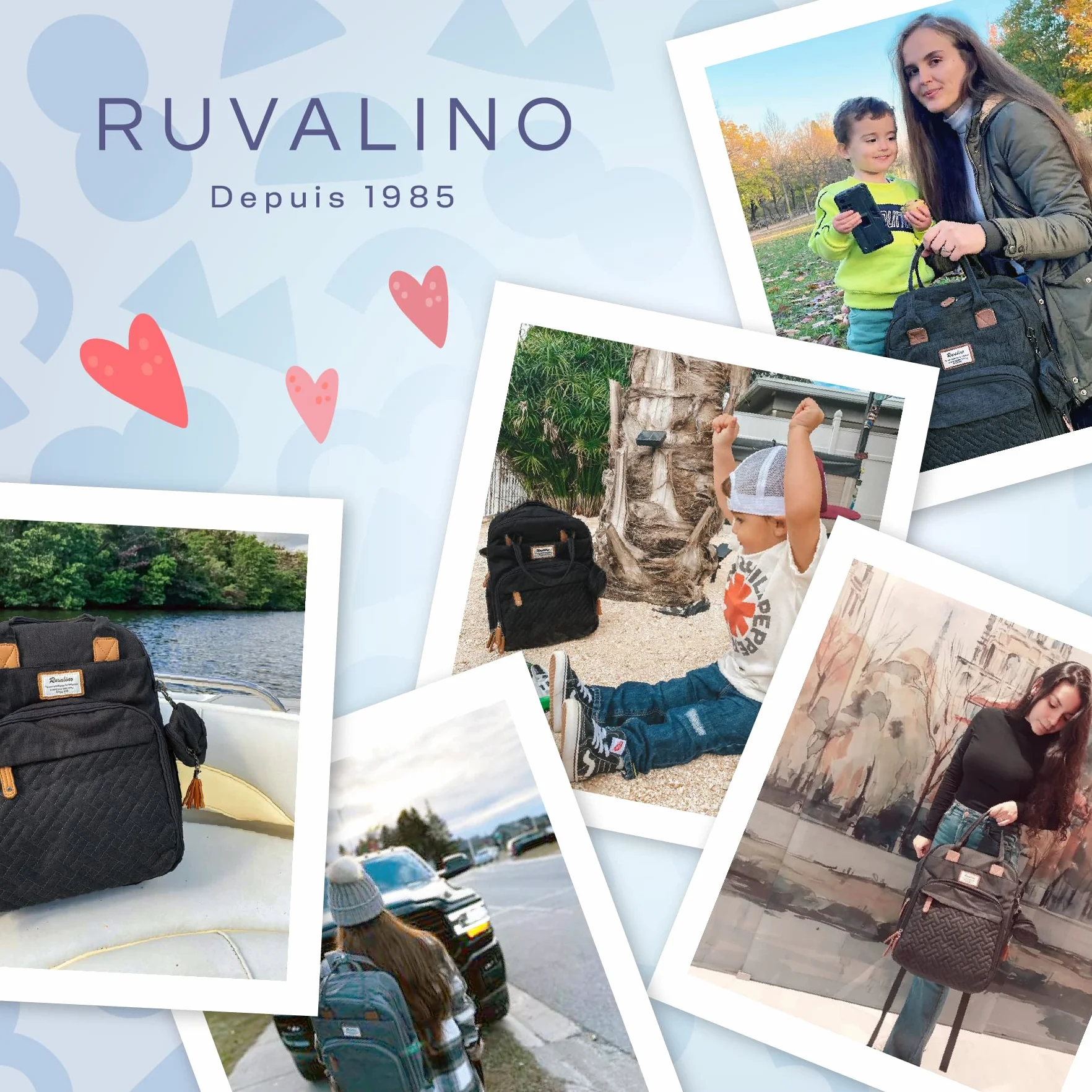 RUVALINO Sac à Dos à Langer avec Matelas à Langer Portable, Porte-Sucette et Sangles de Poussette