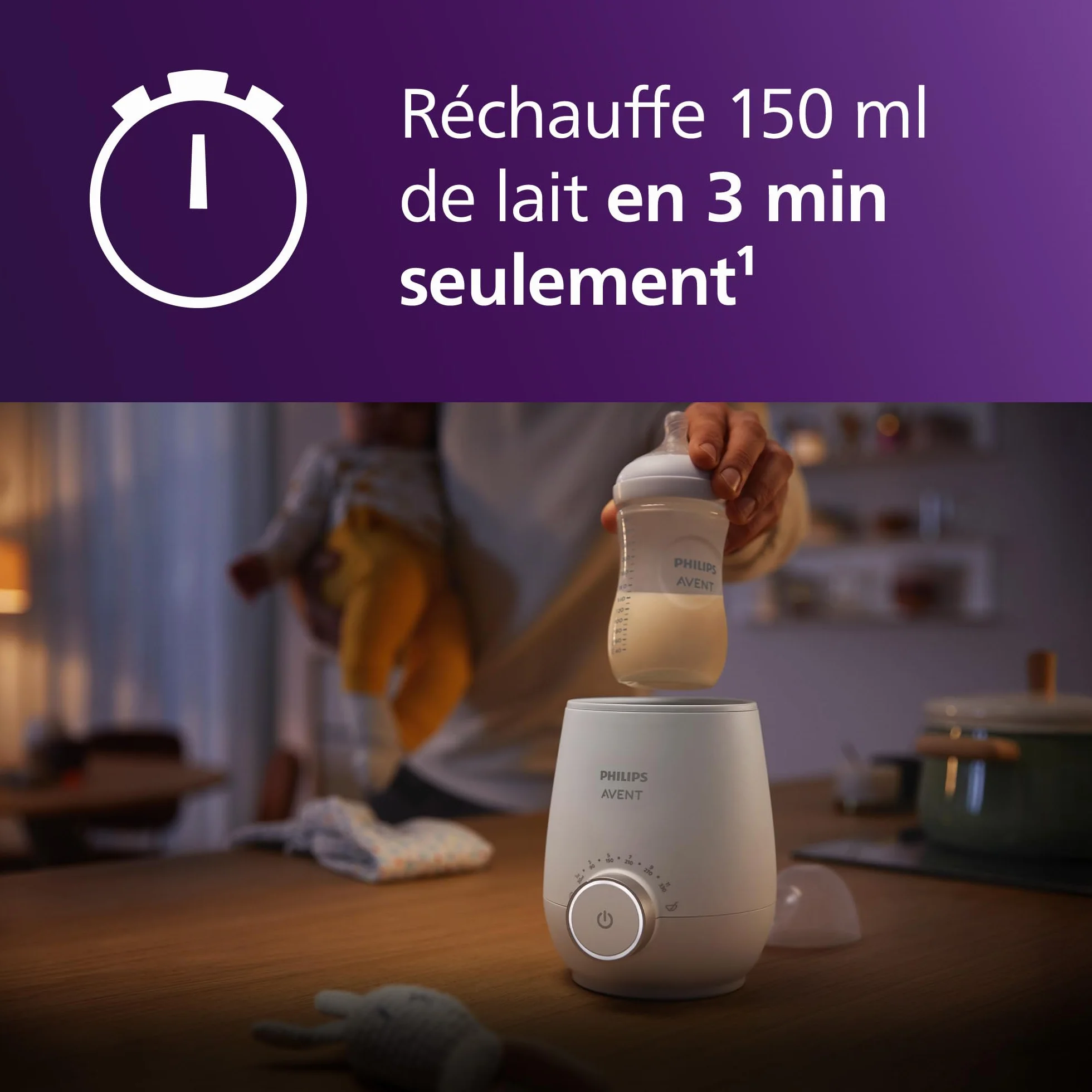 Philips Avent Chauffe-biberon rapide SCF358/00, contrôle intelligent température, chaleur uniforme, arrêt automatique