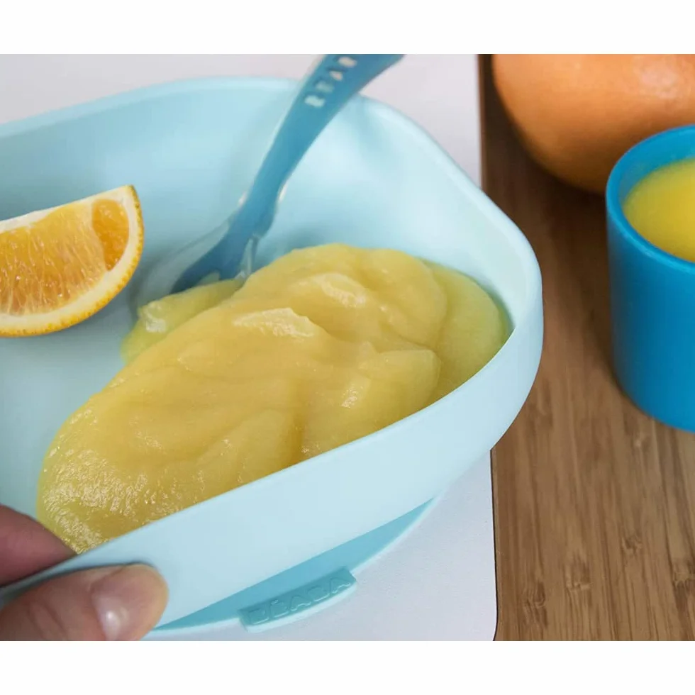 Assiette Ventouse BÉABA 100% Silicone, Bleu, Compatible Micro-onde