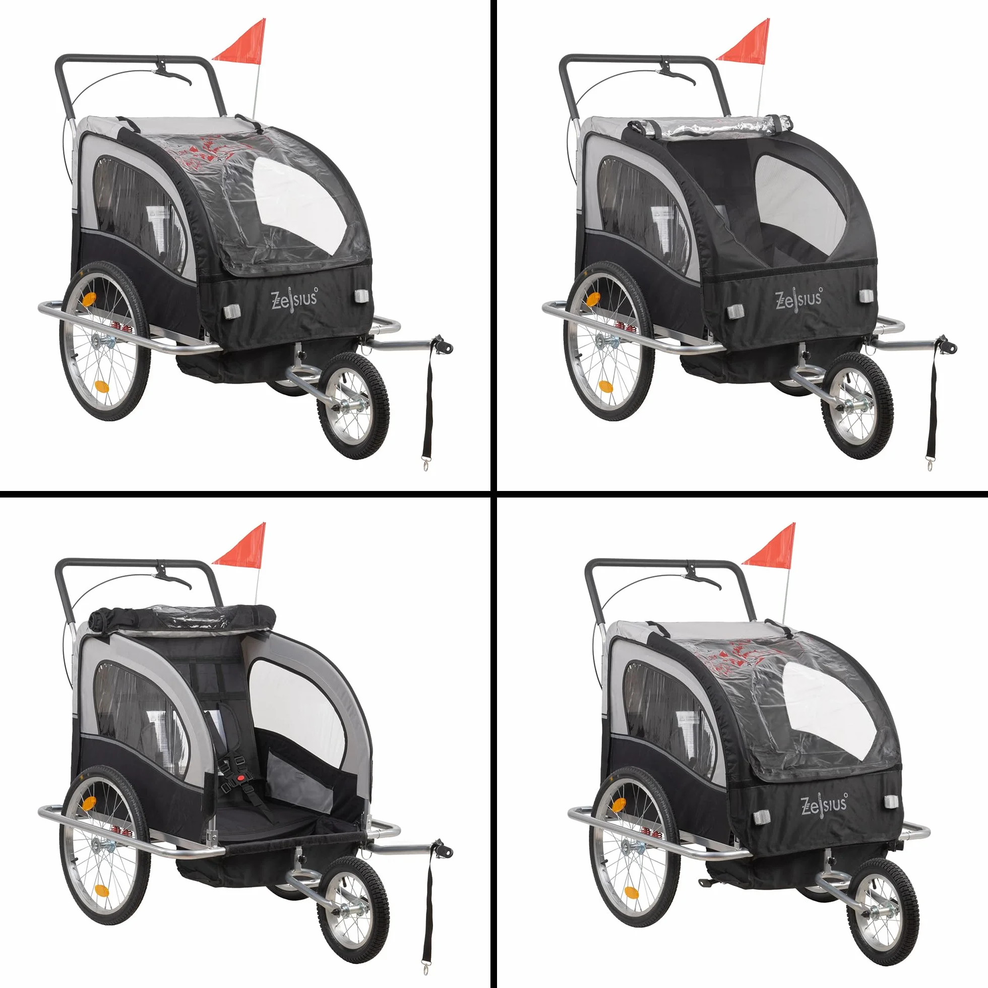 Zelsius Remorque de vélo 2 en 1 pour enfants avec fonction jogging