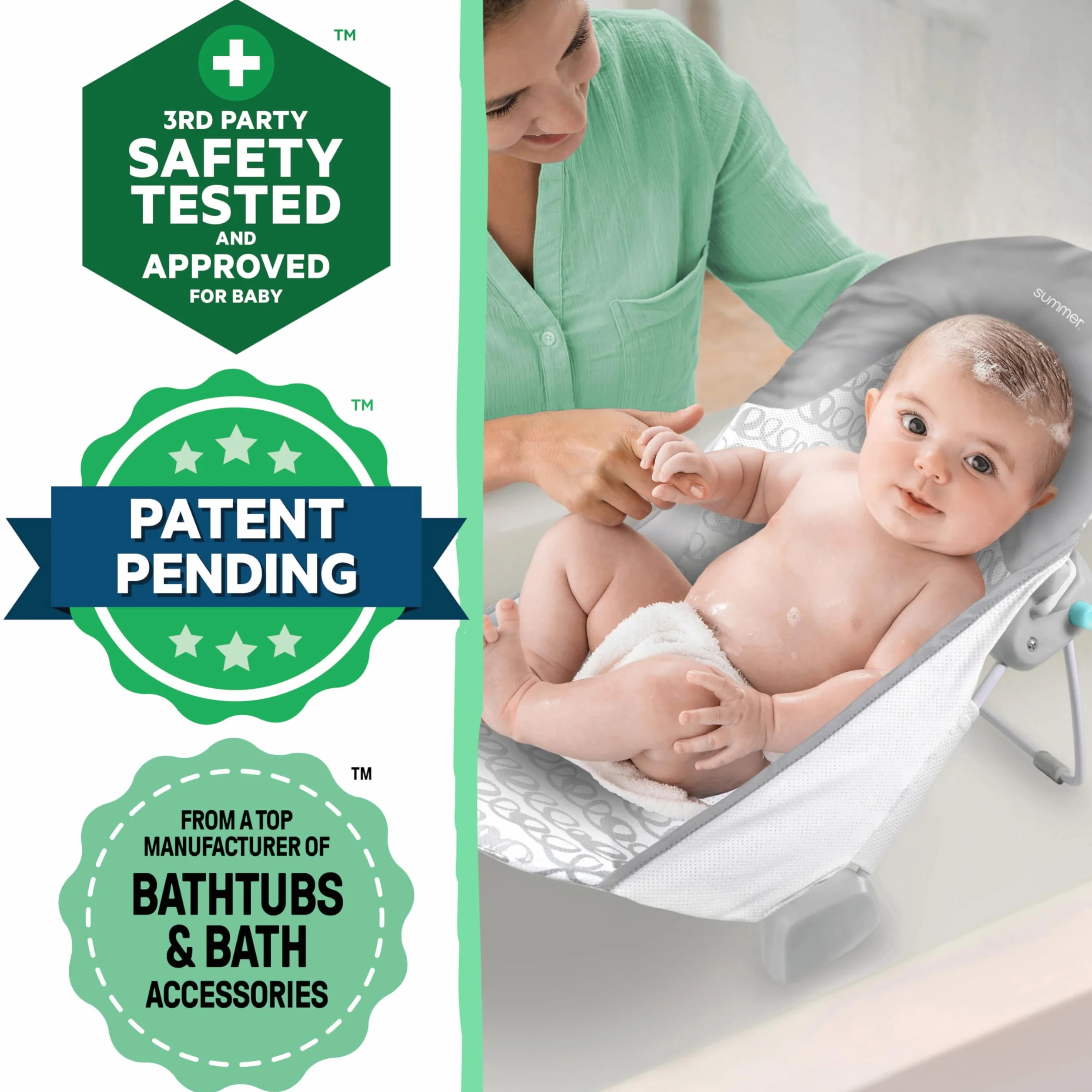 INGENUITY Transat de bain pour bébé pliable gris