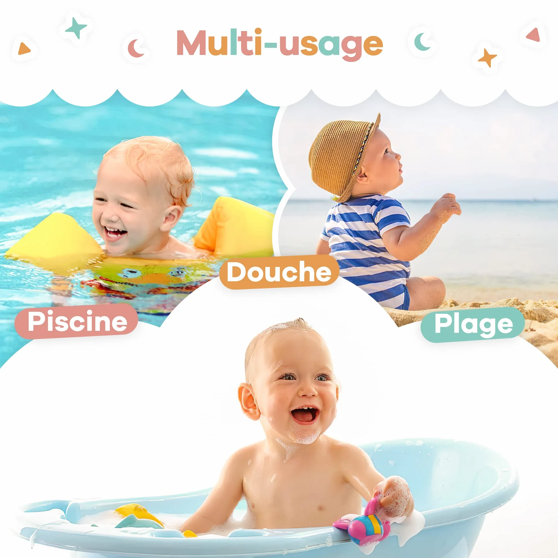 Serviette Bébé 90x90 cm 100% Coton Naturel avec Capuche, Cape de Bain Bébé 0-3 Mois à 3 Ans