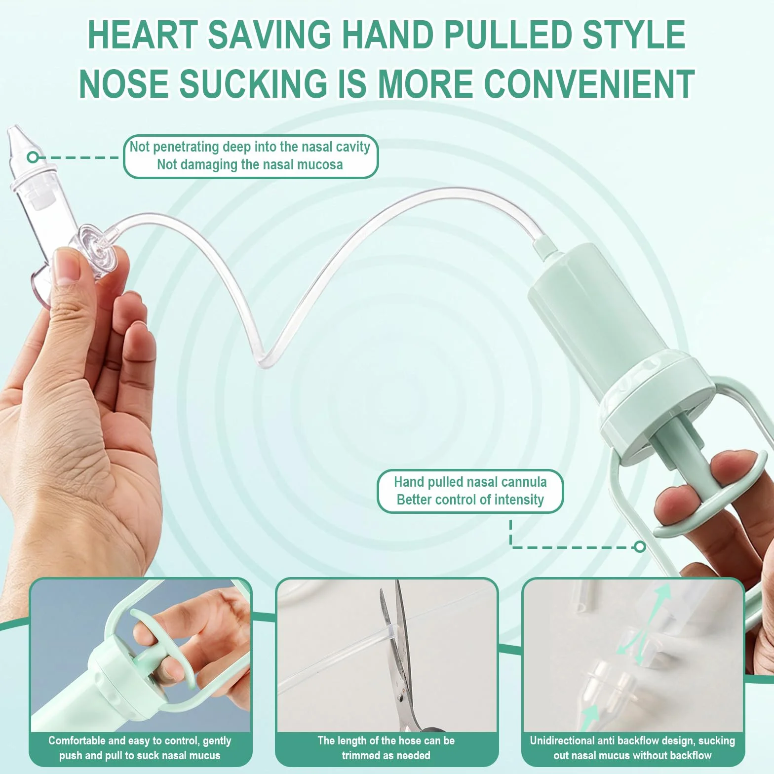 Aspirateur Nasal Manuel Mouche Nez Bébé Pompe Portable Nettoyeur Réutilisable Vert Clair
