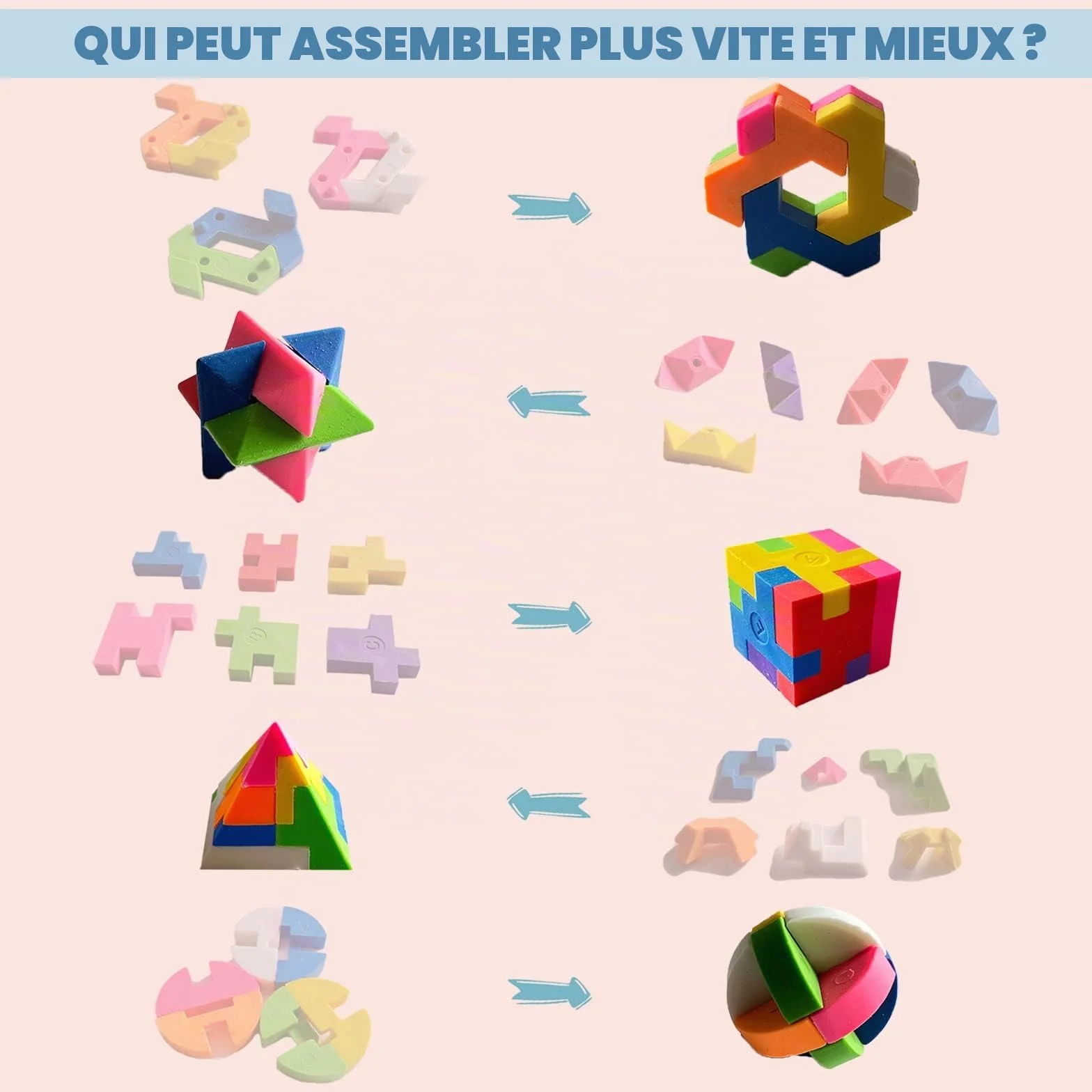 ICEPAPA Gomme Puzzle Cube 20 pièces Cadeaux Anniversaire Enfant 5 formes