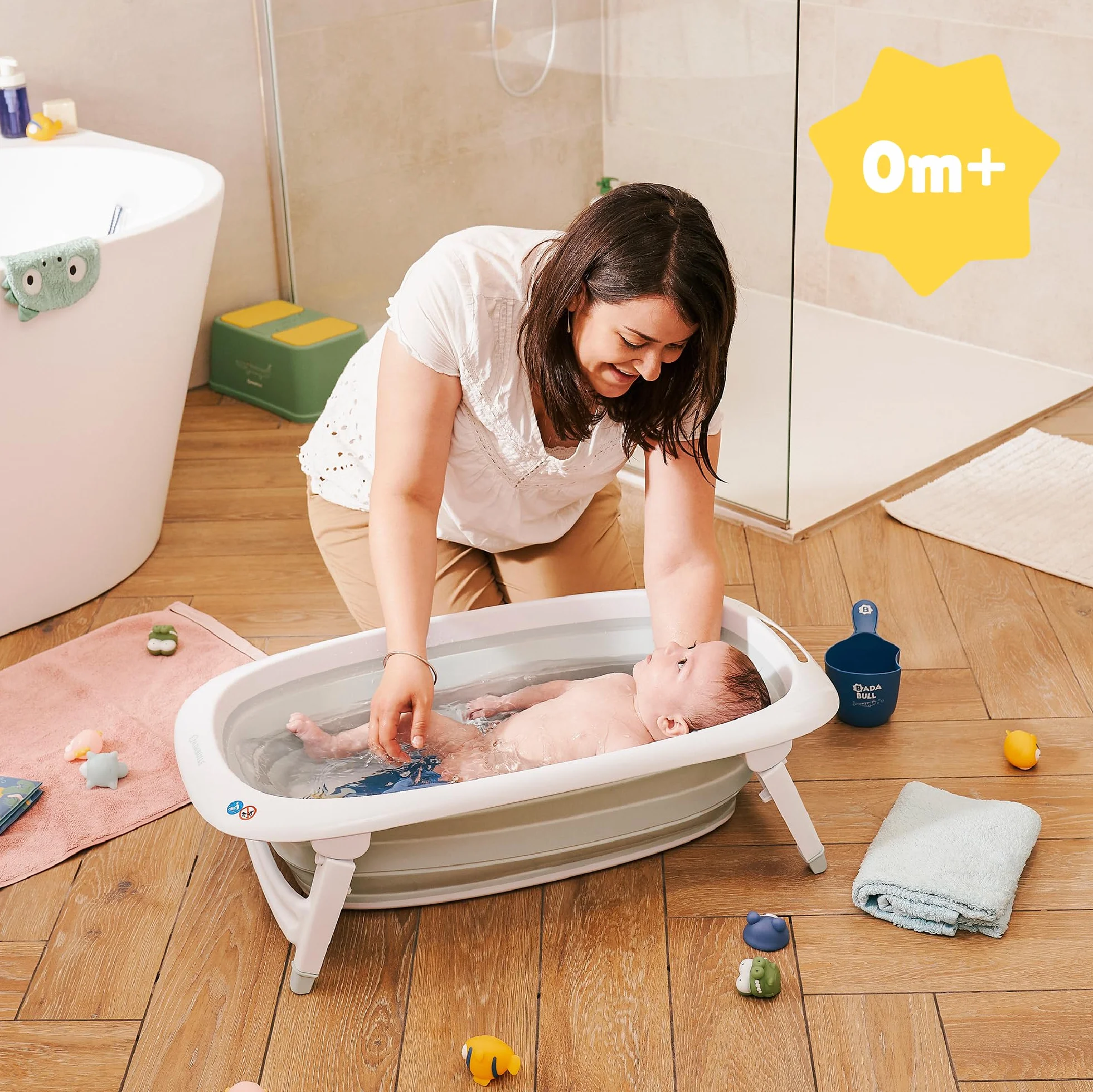 Badabulle Baignoire Bébé Pliable 35L Pieds Antidérapants Bouchon Vidange Témoin Température Poignée Transport Séchage