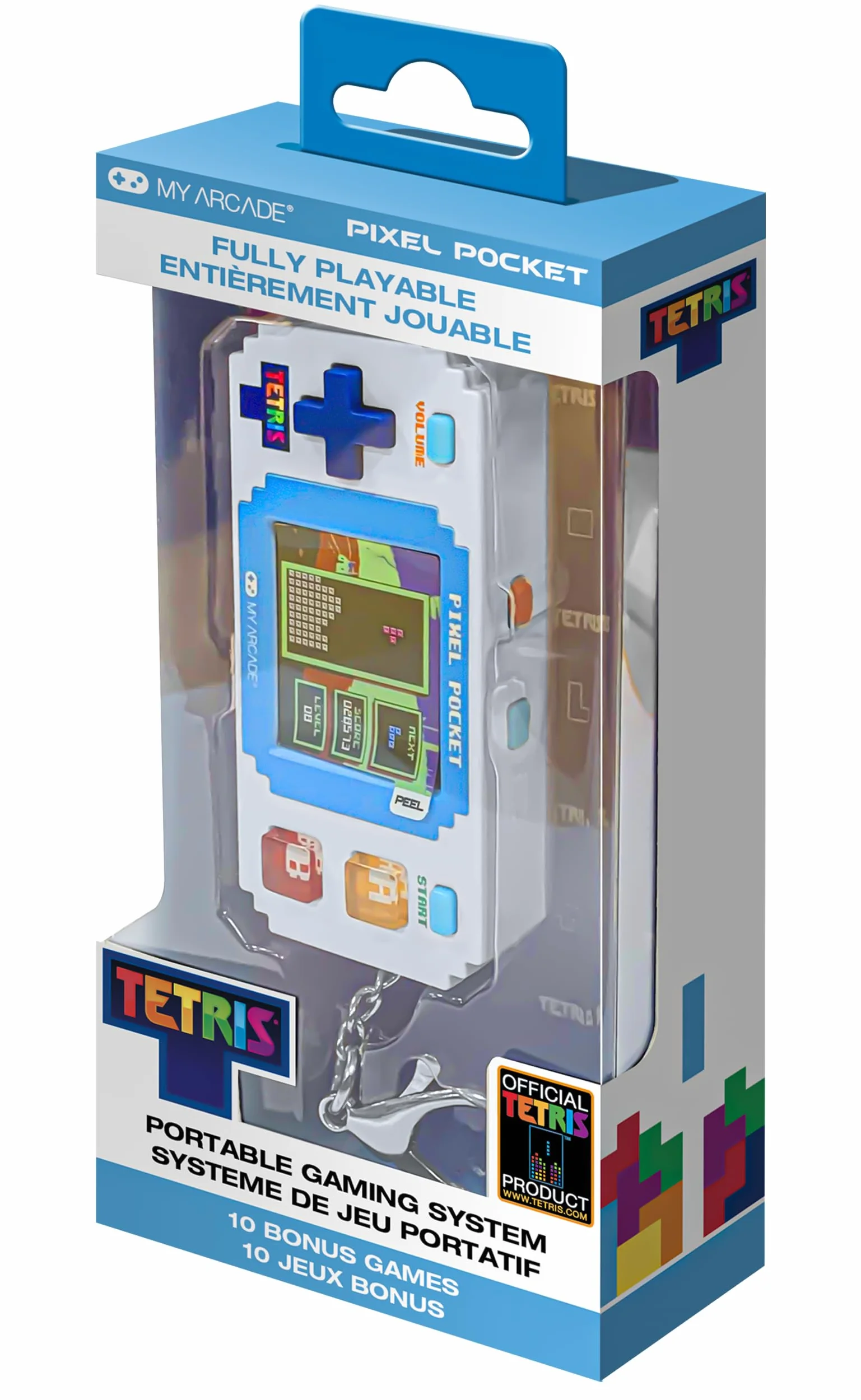 Tetris Pixel Player : jeu vidéo Tiny Tetris officiel, puzzle stratégique avec 10 jeux bonus, porte-clés arcade portable