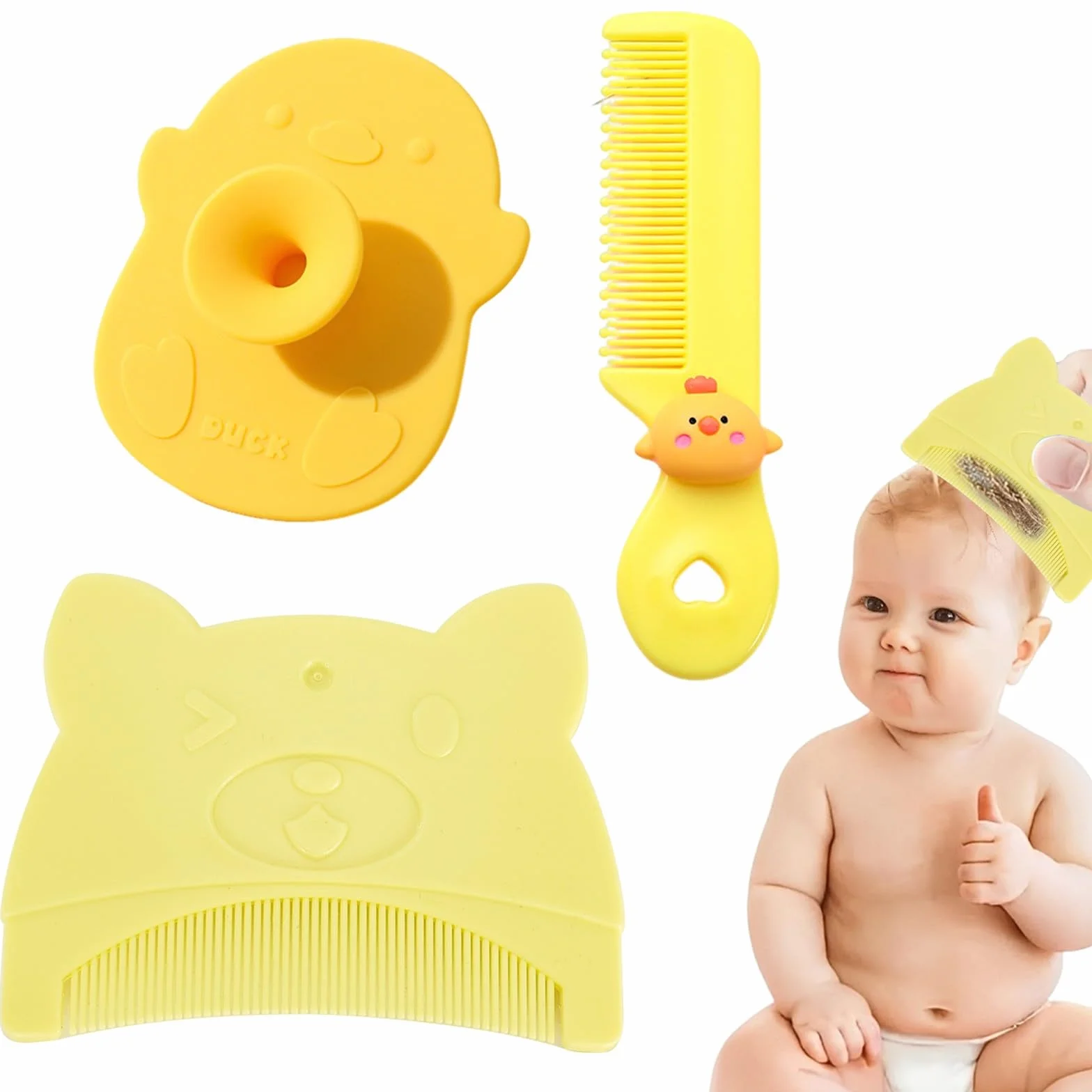 Peigne Croute De Lait Bebe Brosse Silicone Bain Bebe Doux Jaune