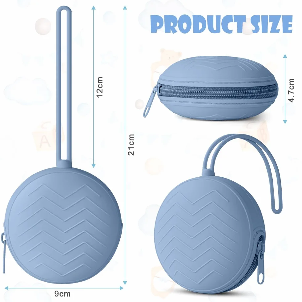 Boite a Sucette Bebe 3pcs Silicone Rangement Portable Impermeable sans BPA Voyage Gris fume Kaki Bleu