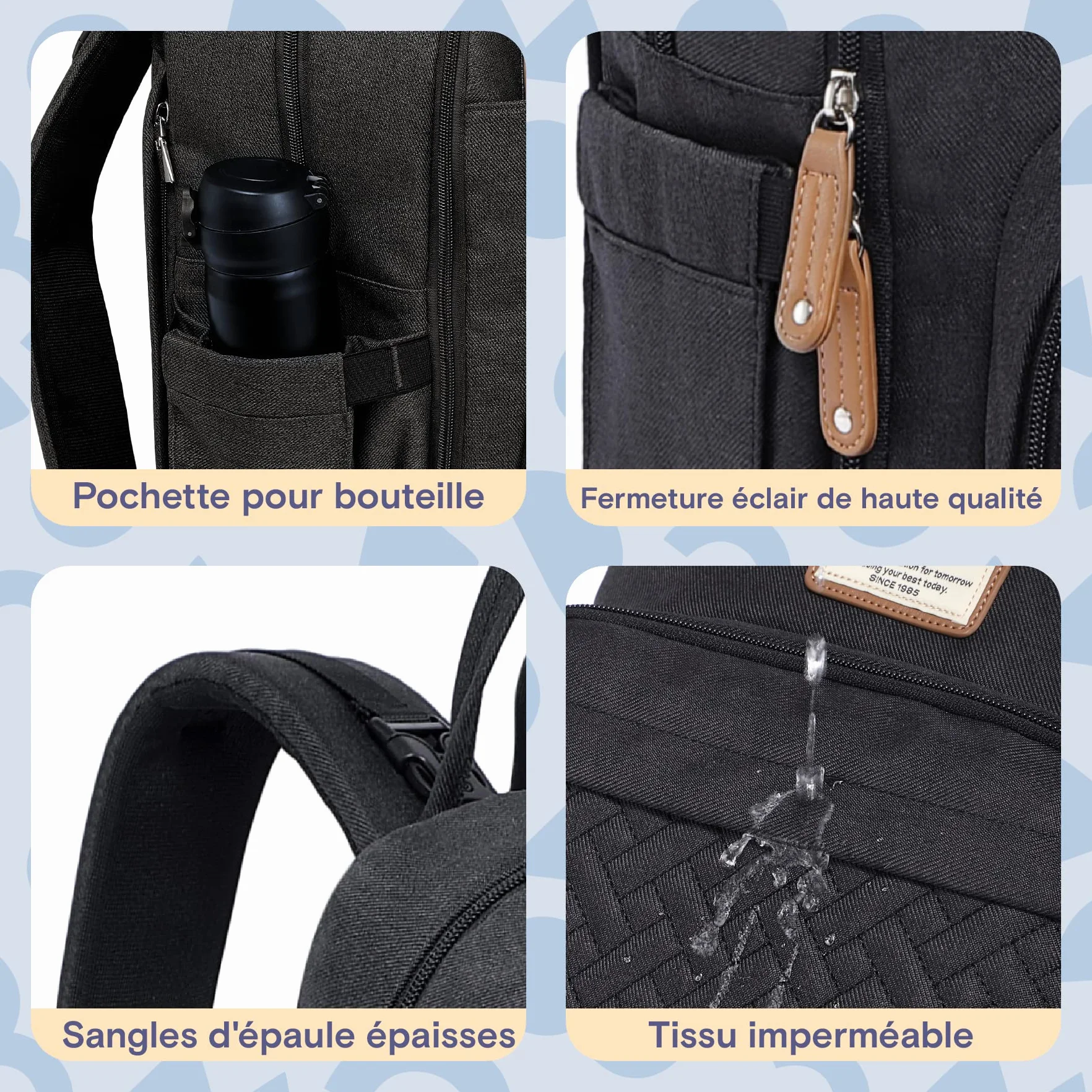 RUVALINO Sac à Dos à Langer avec Matelas à Langer Portable, Porte-Sucette et Sangles de Poussette