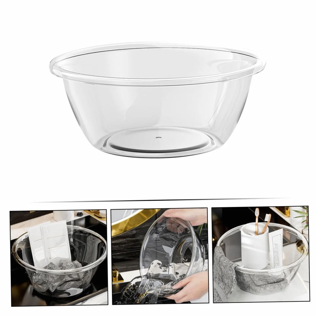 Vasque en Plastique Transparent Bassin de Lavage pour Visage Shampoing Seau Lavabo Salle de Bain