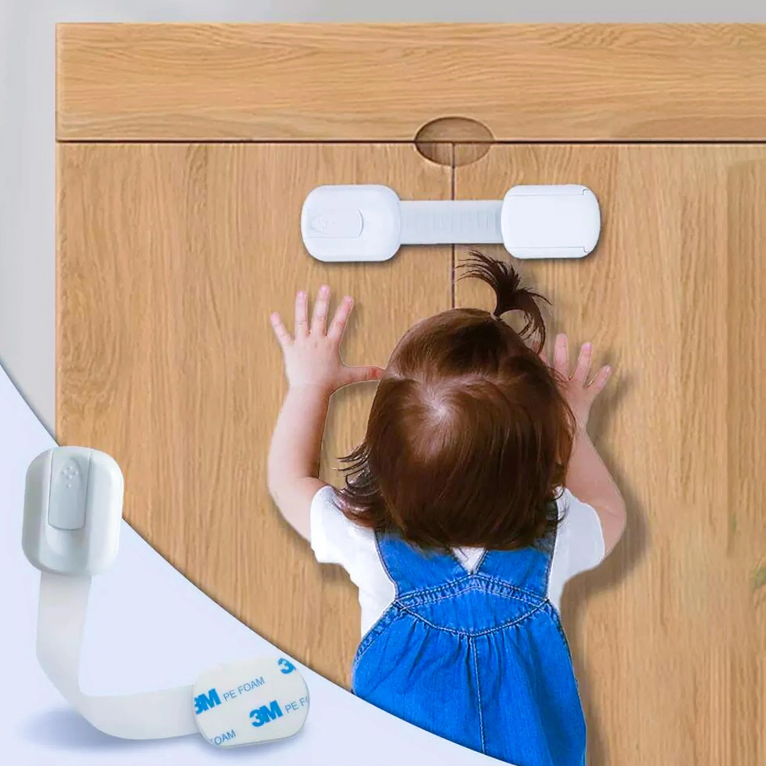Lot de 10 verrous de placard sécurité enfants bébés tiroirs armoires longueur réglable blanc