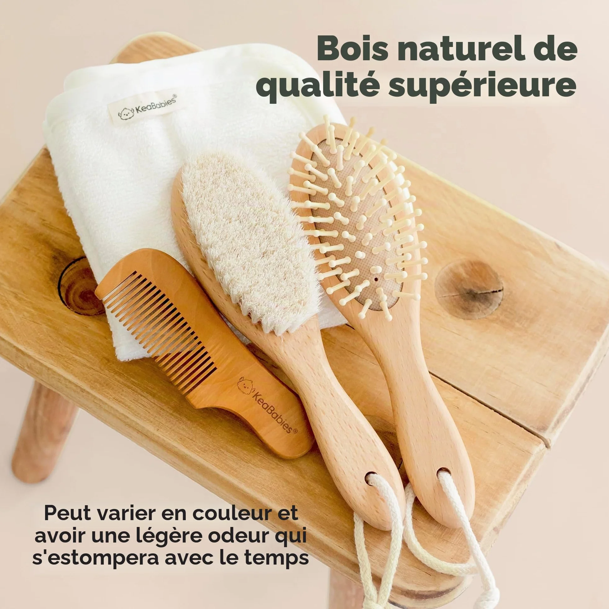 Brosse à Cheveux Bébé Nouveau-né en Bois Naturel avec Poils de Chèvre Doux