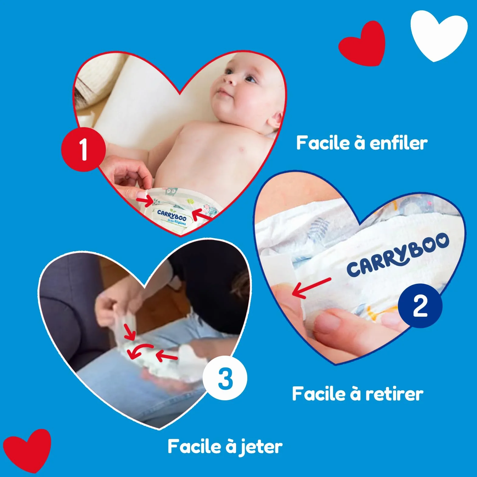 CARRYBOO Couches Taille 4 (7-18kg) 132 Jetables Ultra Absorbantes 12h Anti Fuites Fabriquées en France