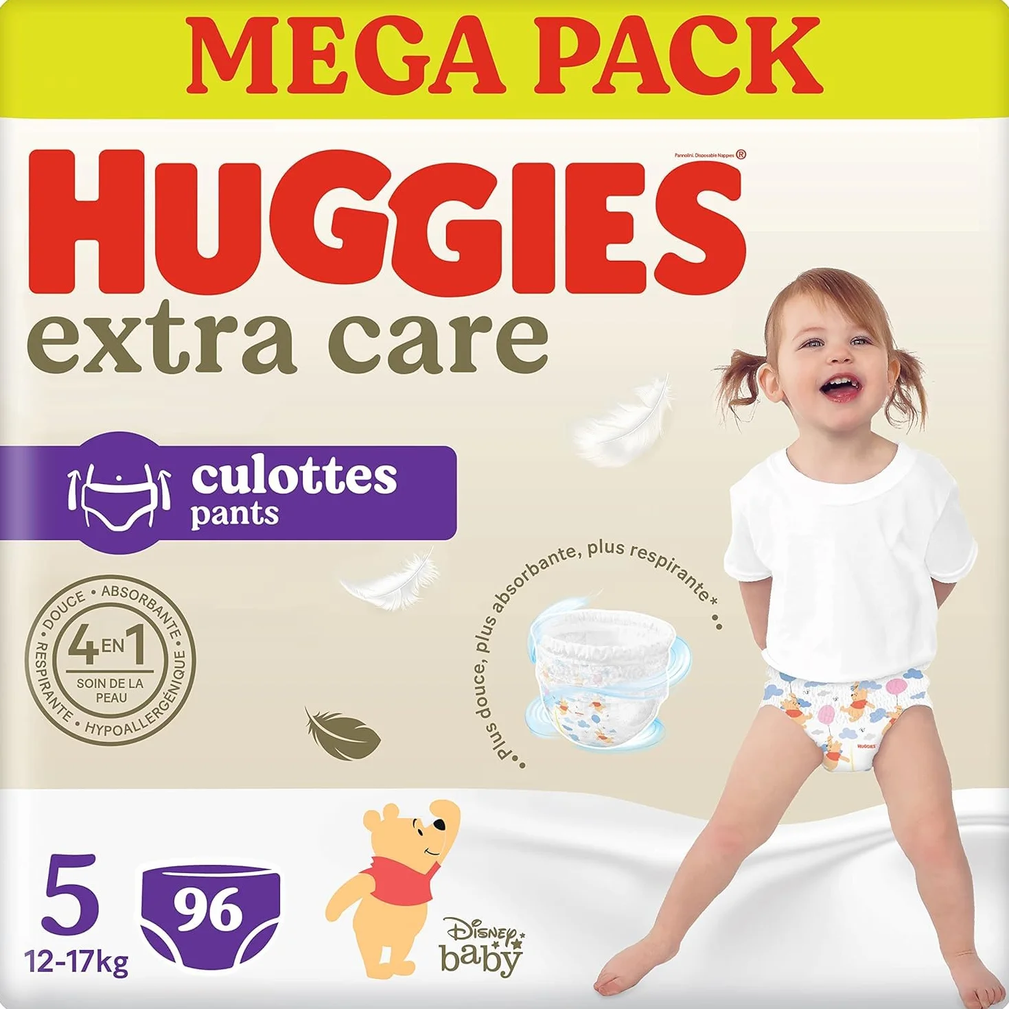 HUGGIES Extra Care Culottes Taille 5 (12/17kg) Pack de 96 couches-culottes hypoallergénique