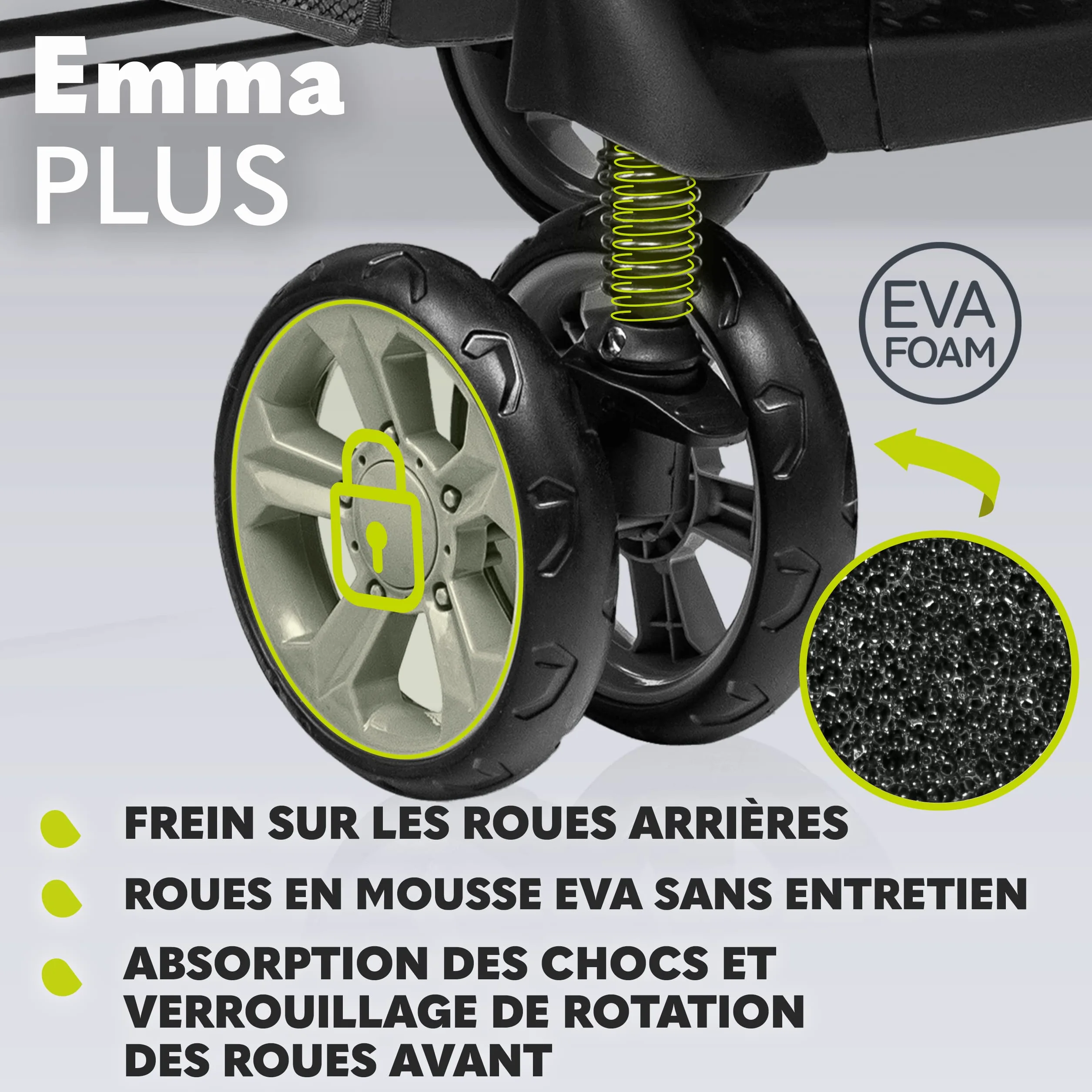 LIONELO Emma Plus poussette bébé 15 kg harnais 5 points pliage rapide amortisseurs sac inclus matelas STONE