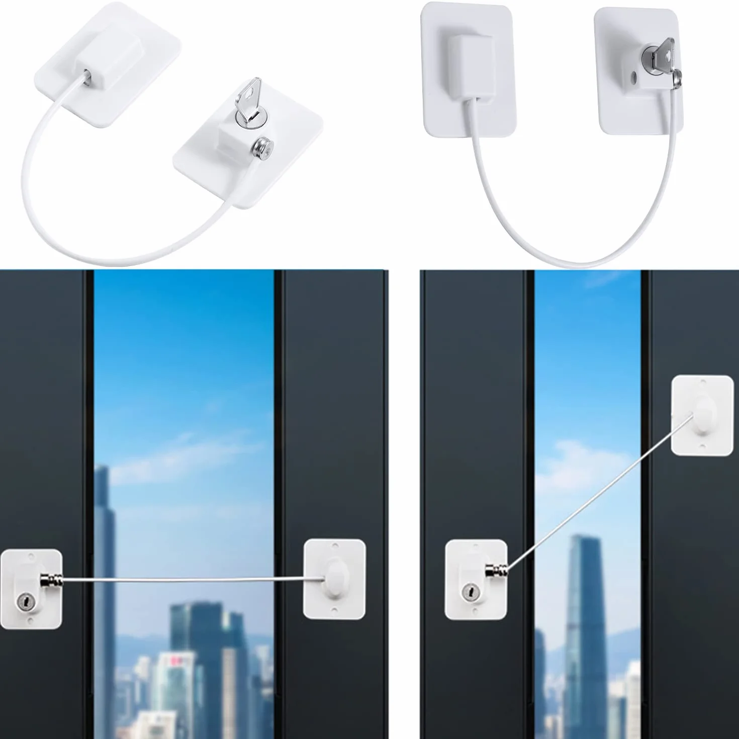Serrure Protection Fenêtre Enfant avec 4 Clés, Forte Adhésif pour Porte Placard Armoire Tiroir