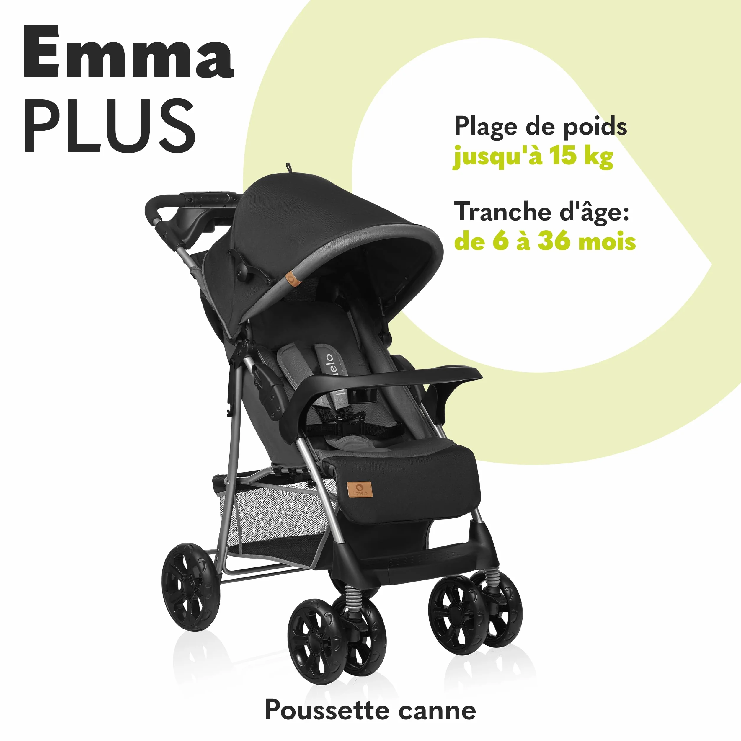 LIONELO Emma Plus poussette bébé 15 kg harnais 5 points pliage rapide amortisseurs sac inclus matelas STONE