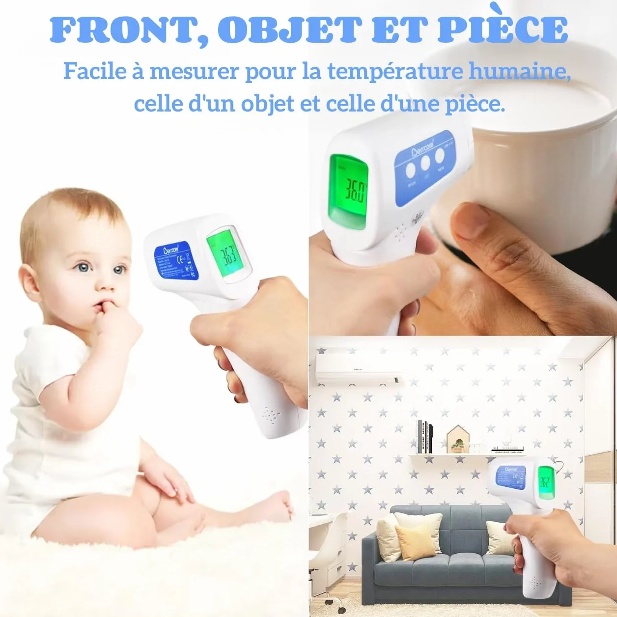 Berrcom Thermomètre Frontal Infrarouge sans Contact pour Adulte et Bébé avec Alarme de Fièvre