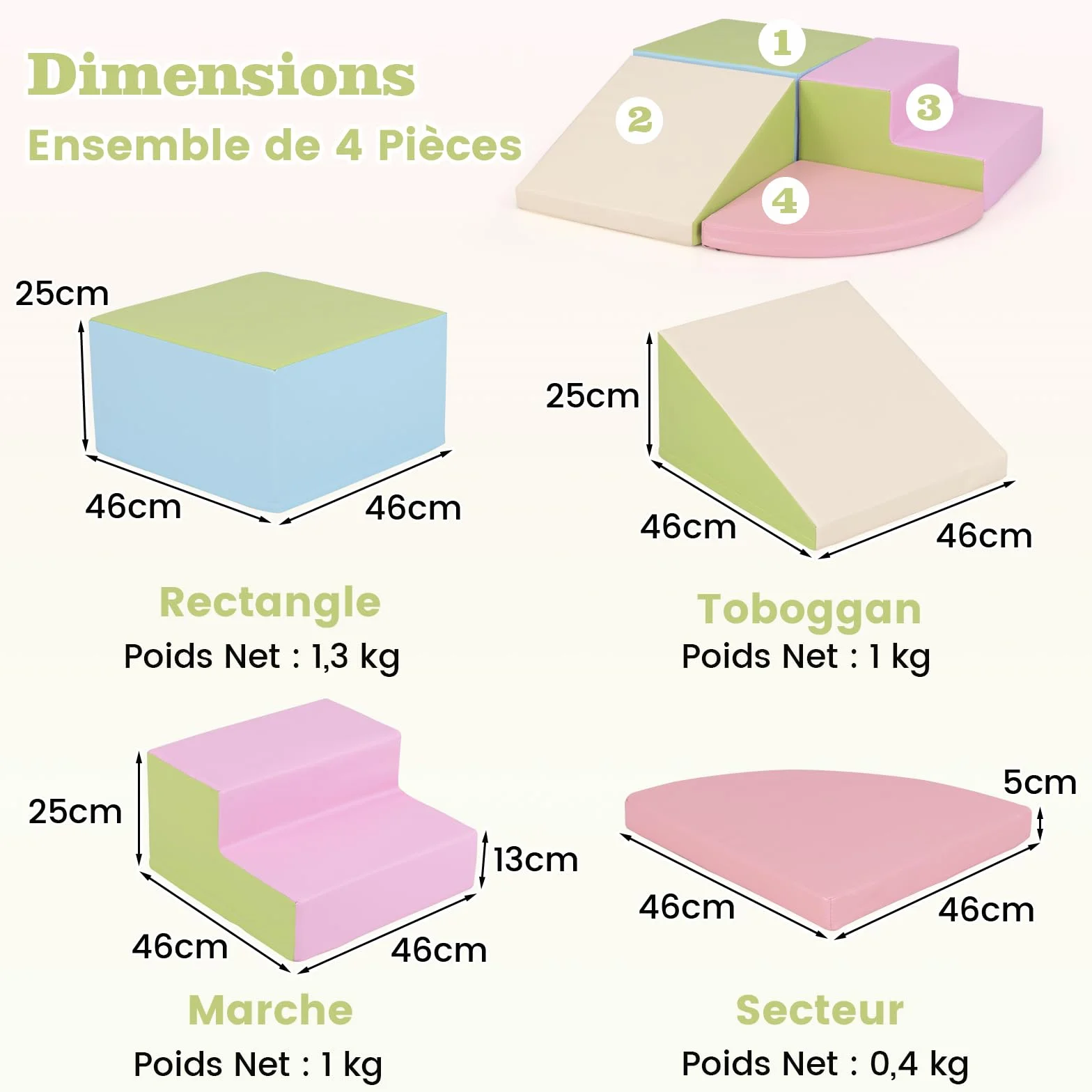 COSTWAY Parcours Motricité Bébé Mousse EPE Housse PU Toboggan Jouets Éducatifs Ramper Enfants
