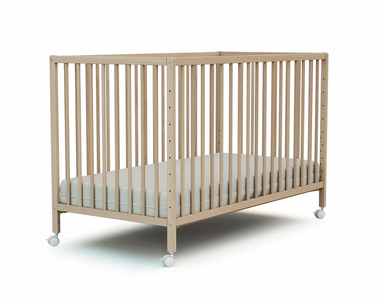 Lit bébé cododo en Bois Massif 60x120cm LIO | Réglable en Hauteur | Sommier à Lattes Beige