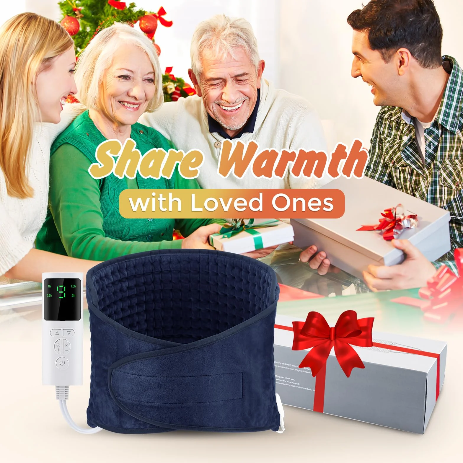 Coussin Chauffant Électrique Lombaire 9 Réglages Température Protection Surchauffe Bleu Marine