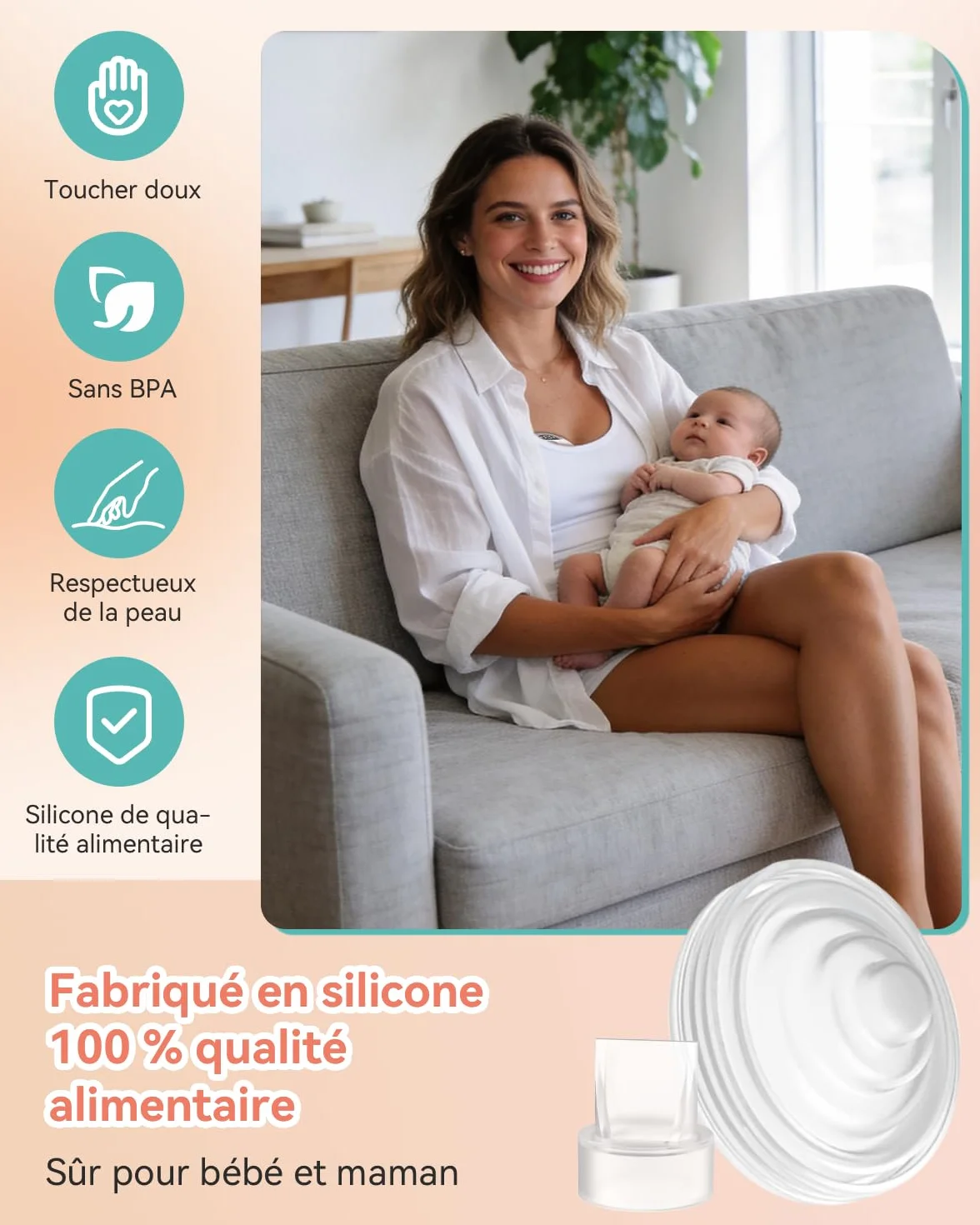 Clapet Anti-Retour Diaphragme Silicone Pièces Rechange Compatible Tire-Lait Momcozy M5 - Lot de 6