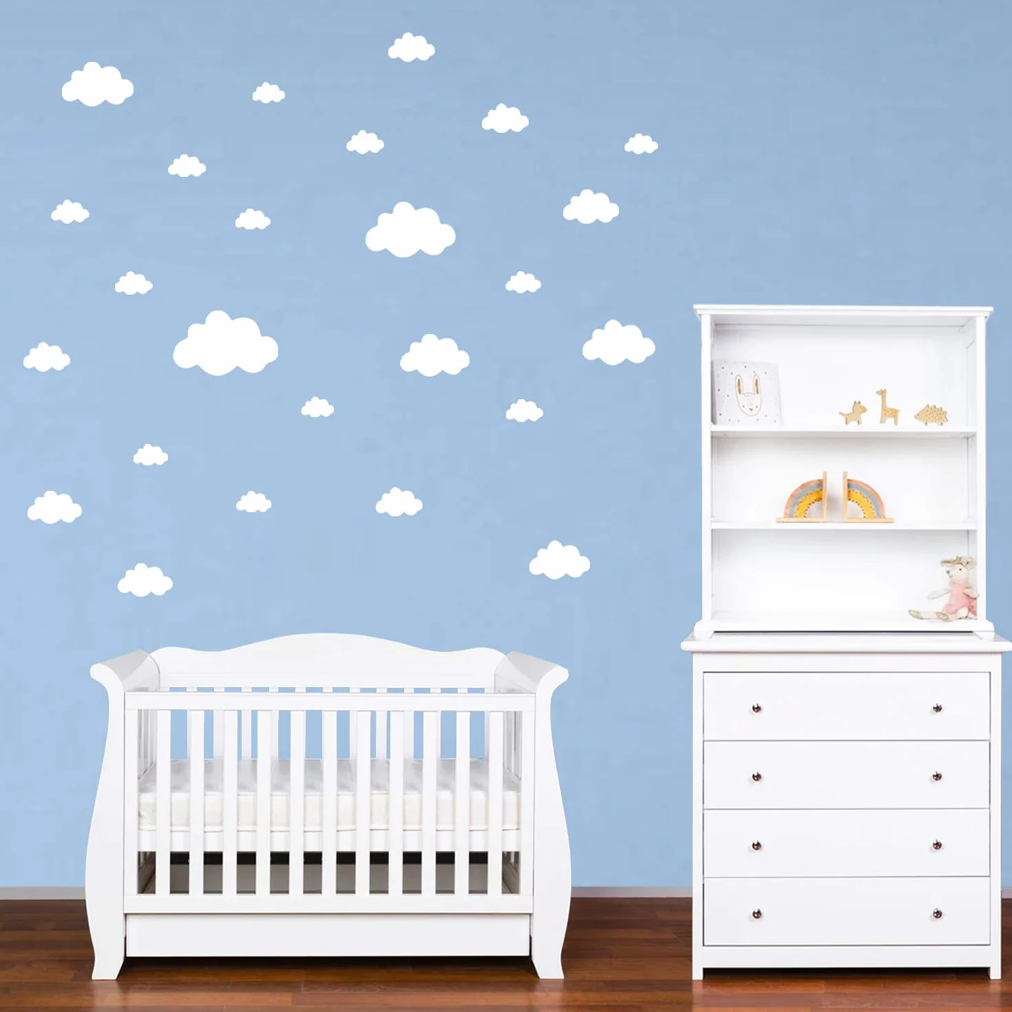 PREMYO Set 30 Stickers Muraux Nuages Décoration Murale Chambre Bébé Blanc