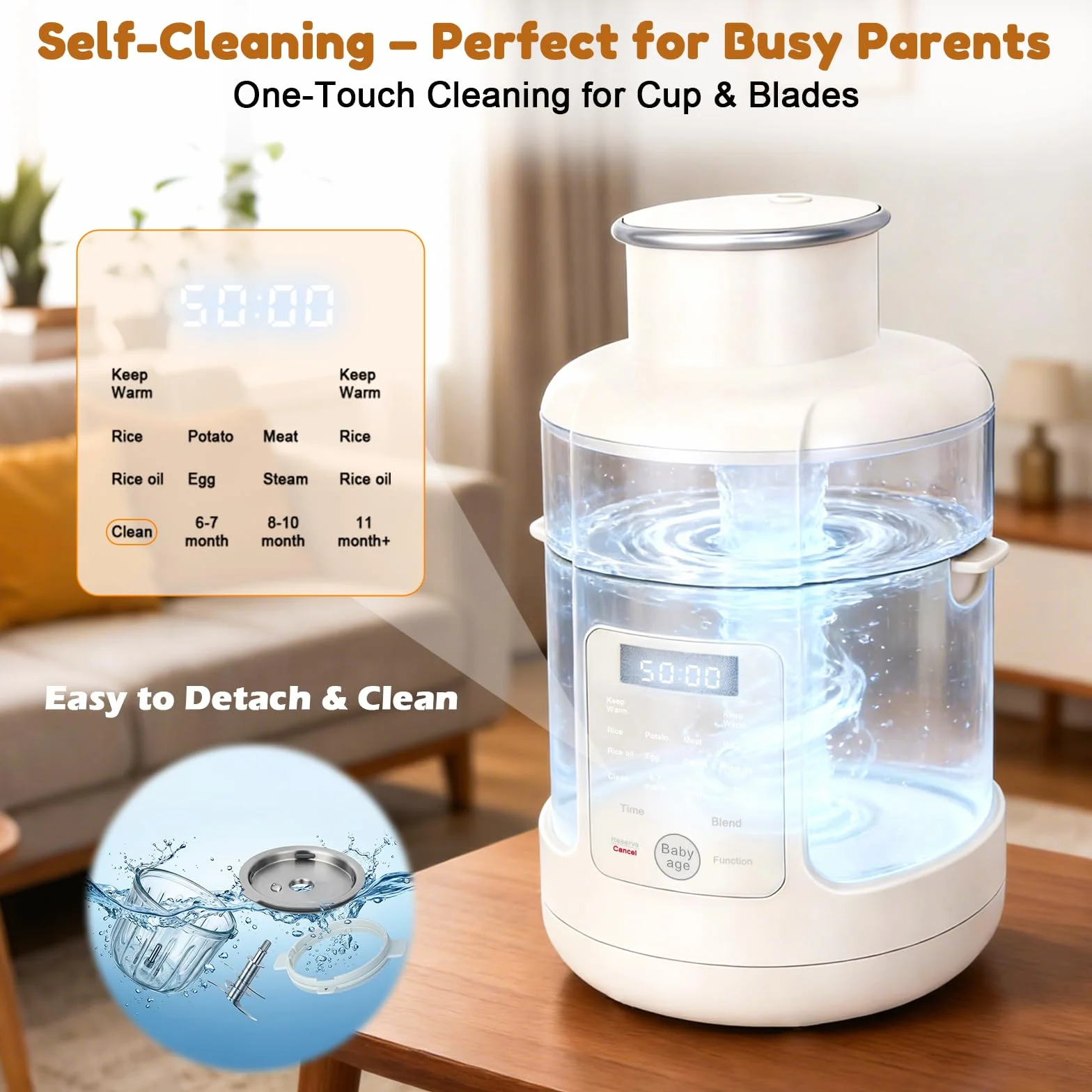 Robot cuiseur mixeur bébé 500W Tout-en-un acier inoxydable écran tactile auto-nettoyage