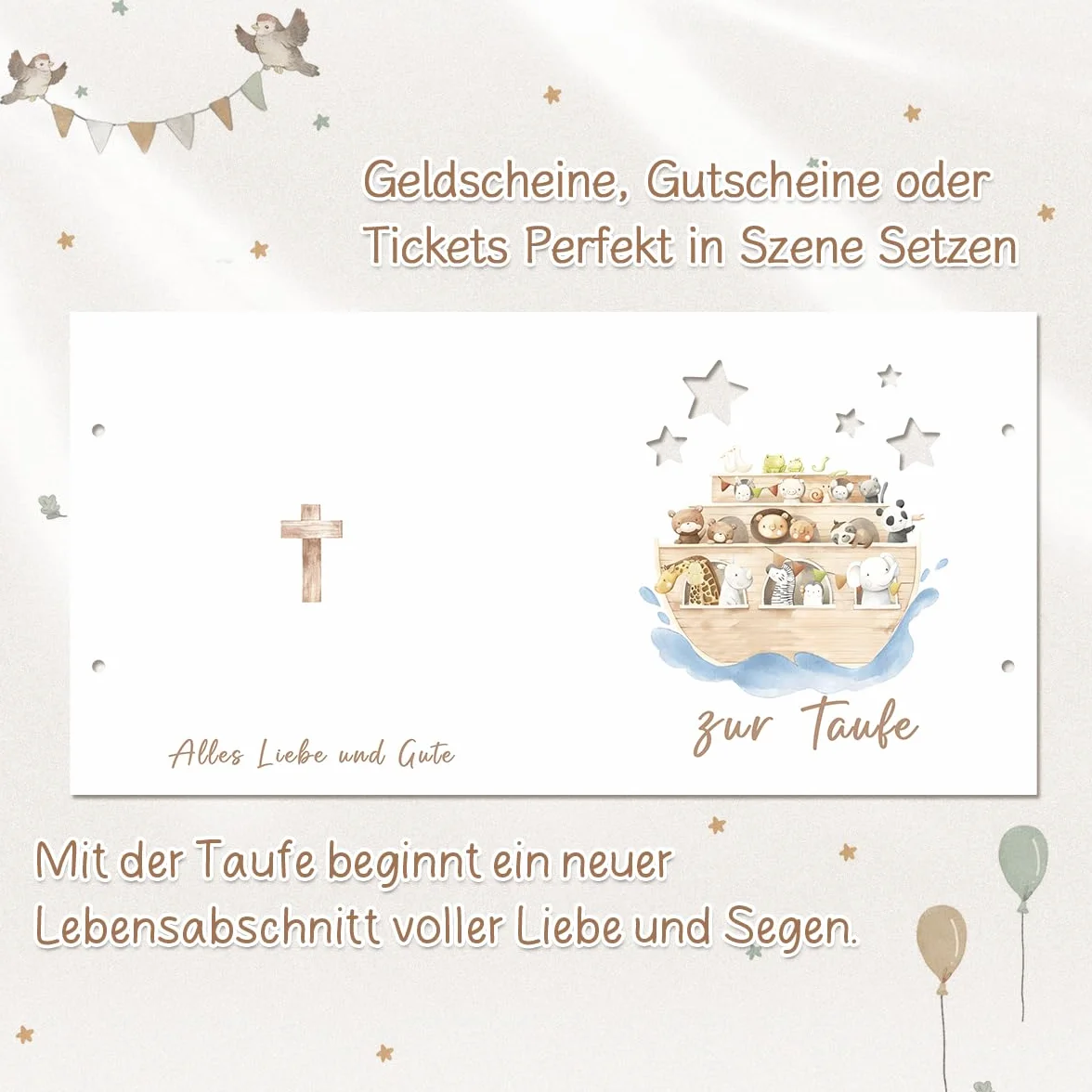 Carte cadeau baptême avec enveloppes pour filles et garçons