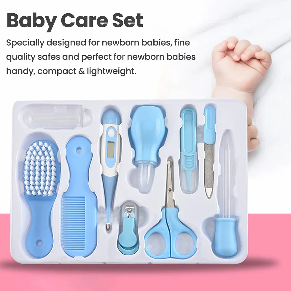 Kit de soins pour bébé 10 pièces - Coupe-ongles ciseaux brosse peigne nettoyeur corps et nez
