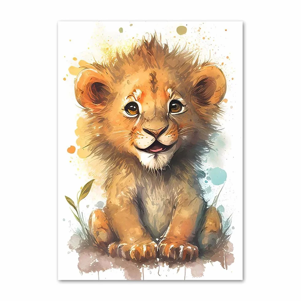 Affiches Animaux Jungle Tableau Savane Bebe Garcon Decoration Chambre Enfant Lion Girafe Poster 30x40 Toile Boho sans Cadre