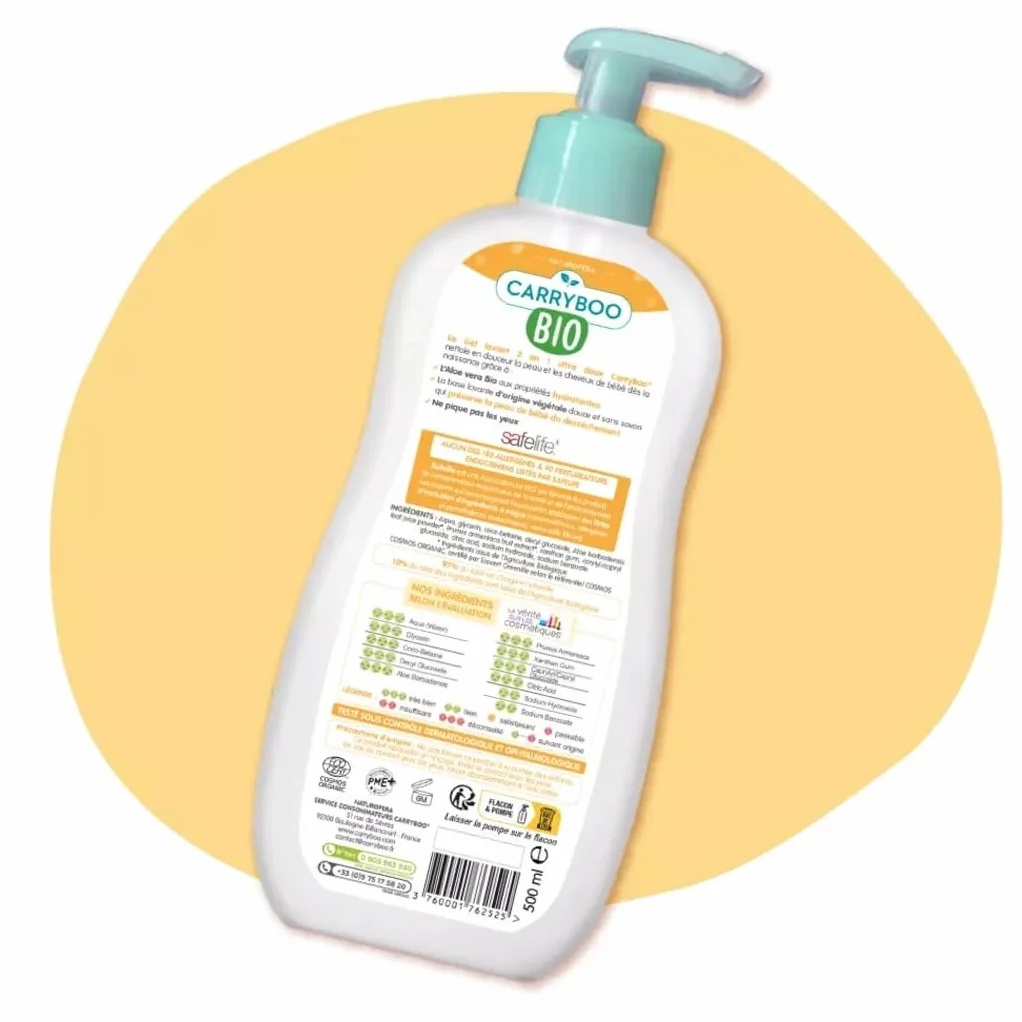 Gel Lavant 2 en 1 ultra doux à l'extrait d'abricot Bio Flacon pompe 500ml