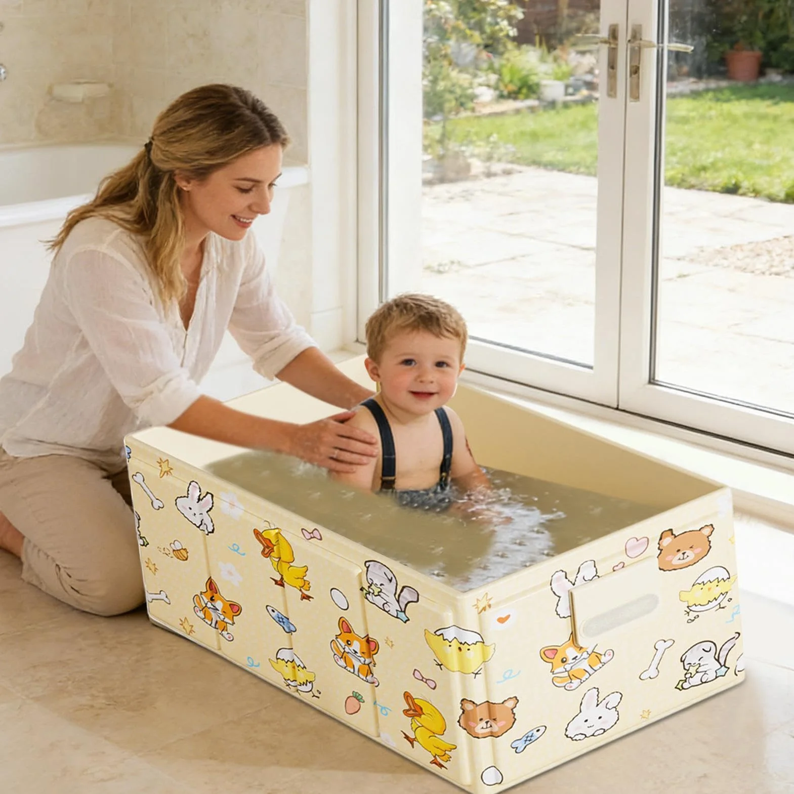 Baignoire Pliable Bébé 0-4 Ans 84x43x34cm Bassin Douche Portable avec Bouchon Vidange