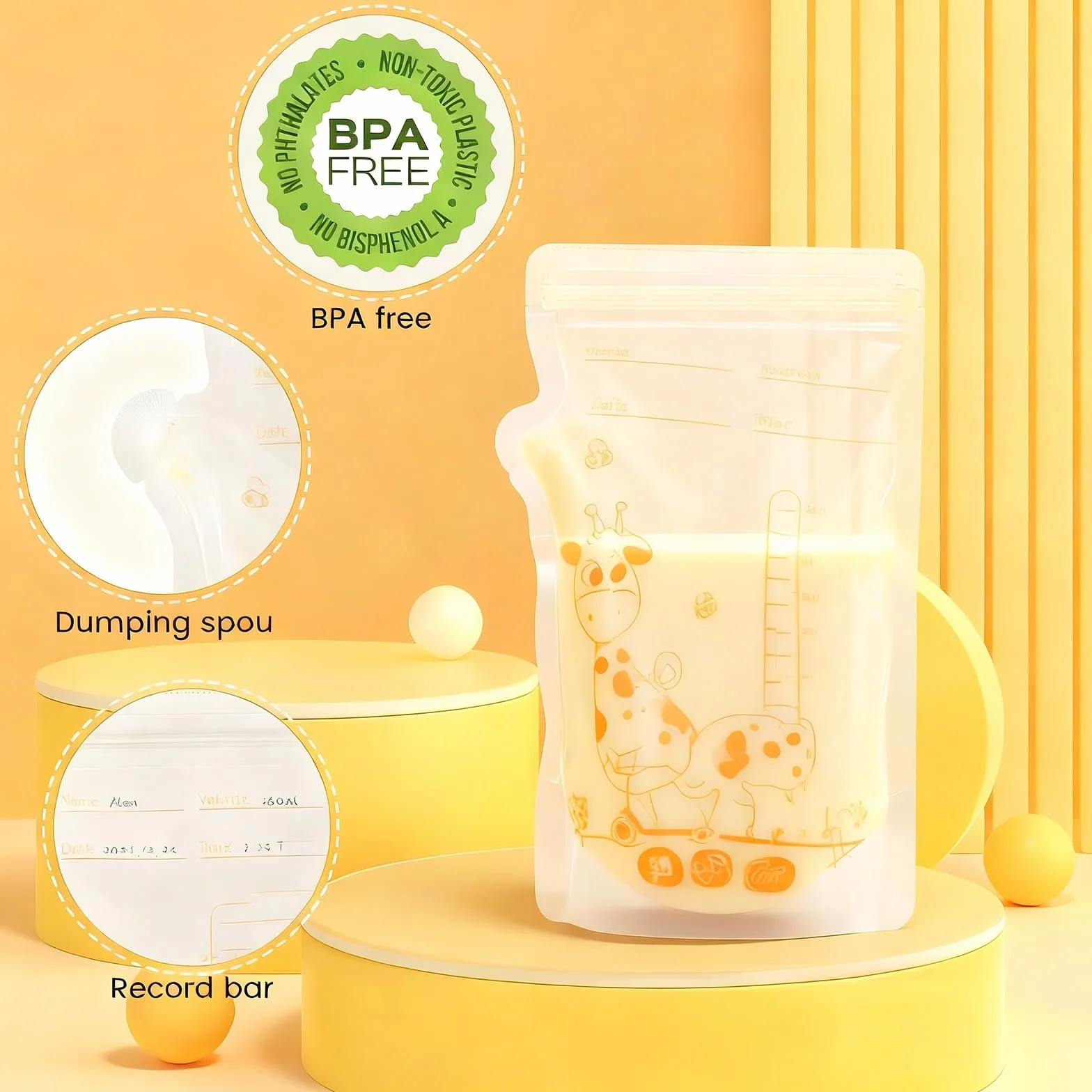 Oderra Sachet Conservation Lait Maternel 50/100 PCS 250/180 ML Double Fermeture Étanche Pré-Stérilisé