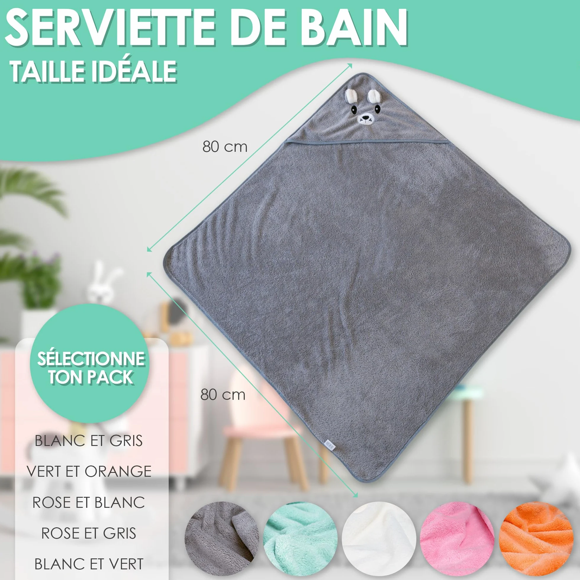 Serviette de Bain Bébé à Capuche Lot de 2 Animaux 0-3 Ans Cadeau Naissance Garçon