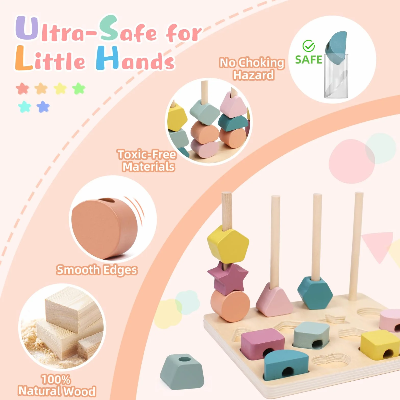 Jeux Montessori Enfant 3 en 1 Jouet d'Activité Empilable Enfiler Tri Bois Cadeau Garçon Fille 2-5 Ans