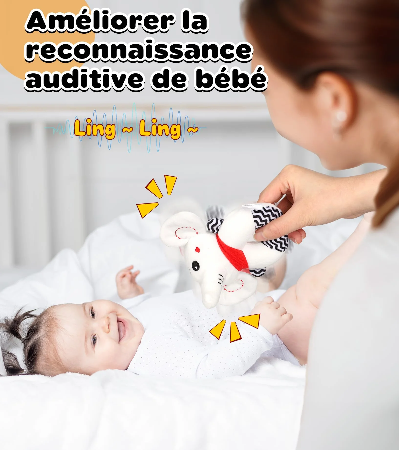 Livre Tissu Bébé Noir et Blanc 31 PCS 0-12 Mois Jouet Hochet Montessori Haute Contraste
