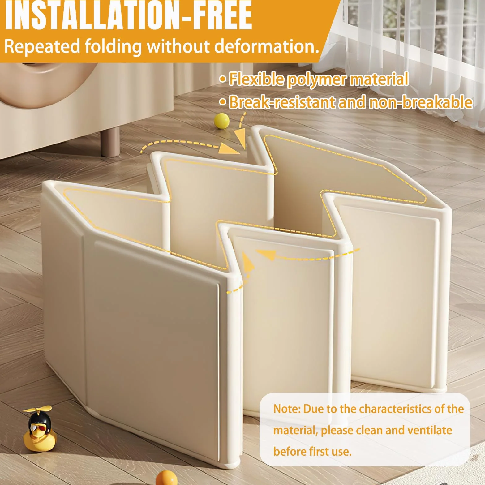Baignoire pliable bébé pour enfants 0-8 ans avec bouchon de vidange, Beige