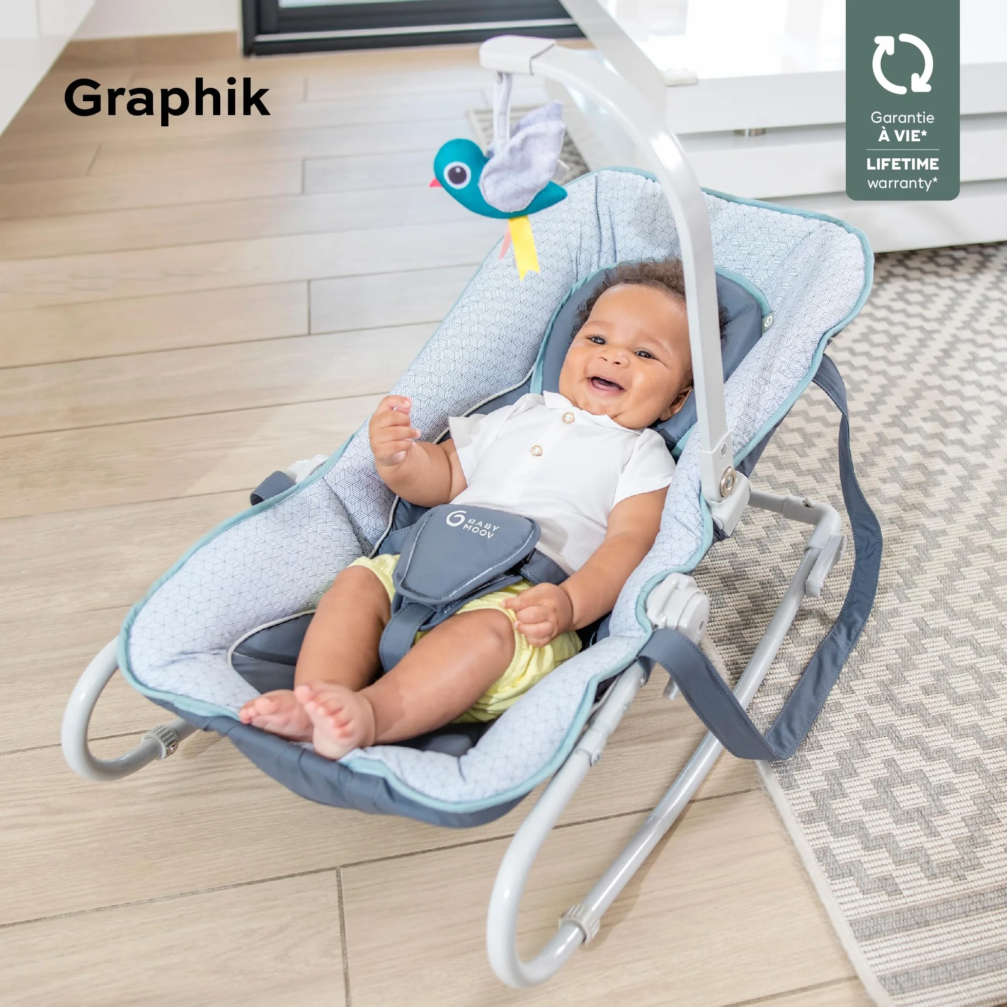 Babymoov Transat Graphik Bleu Balancelle Fixe Bébé