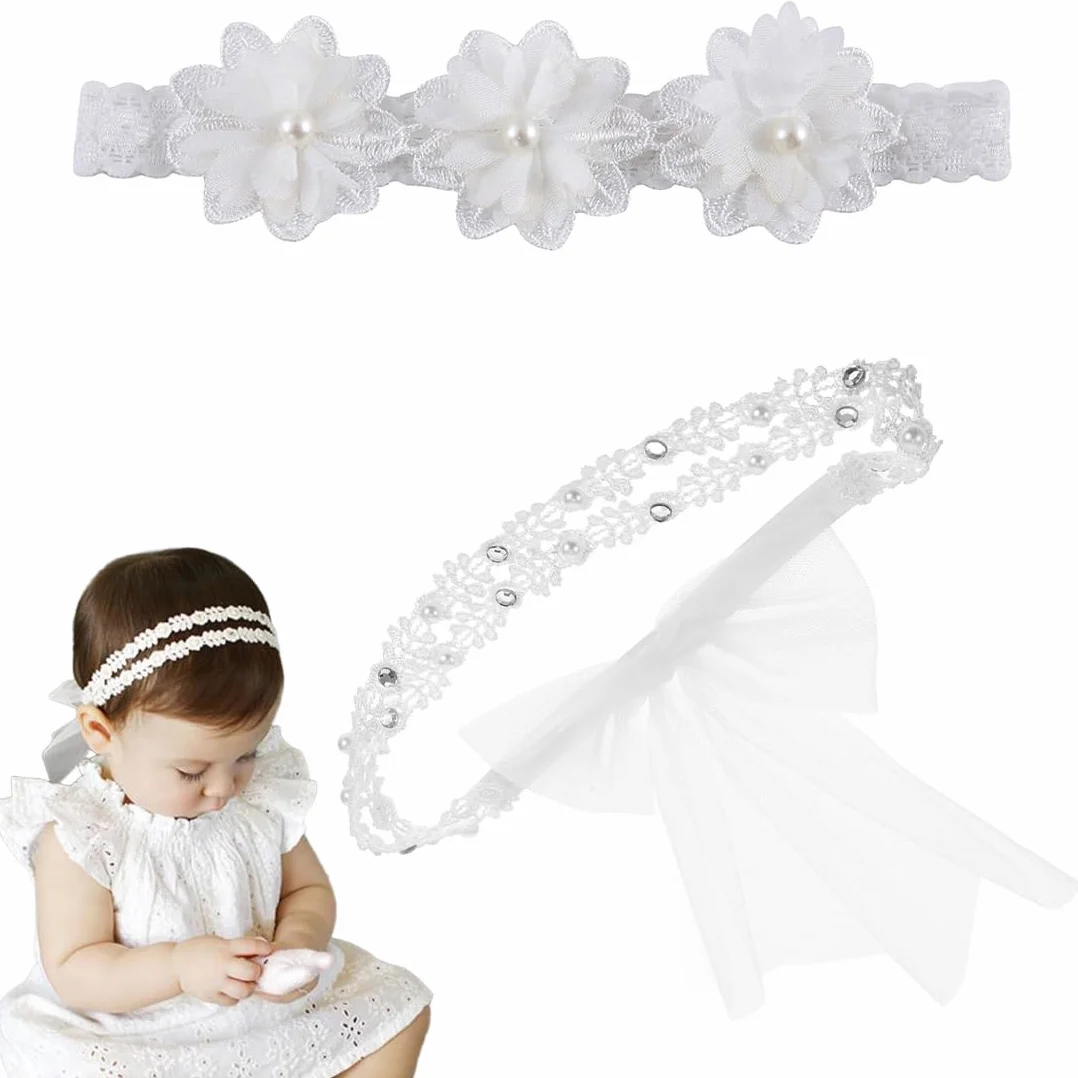 Bandeau bébé fille dentelle blanc noeud 37-48 cm