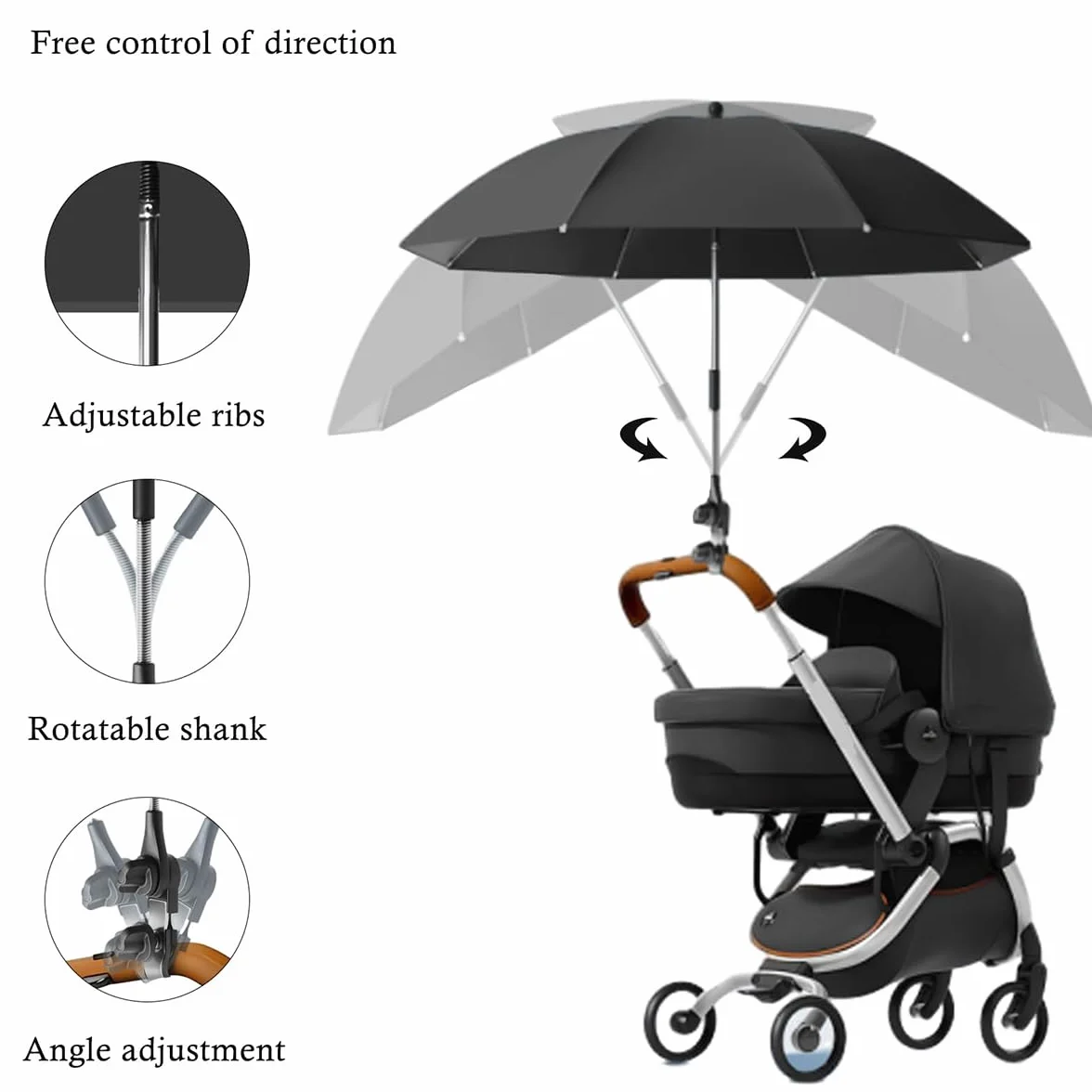 Ombrelle Poussette Universelle Anti UV 50+ Diamètre 85 cm Parasol Réglable Beige