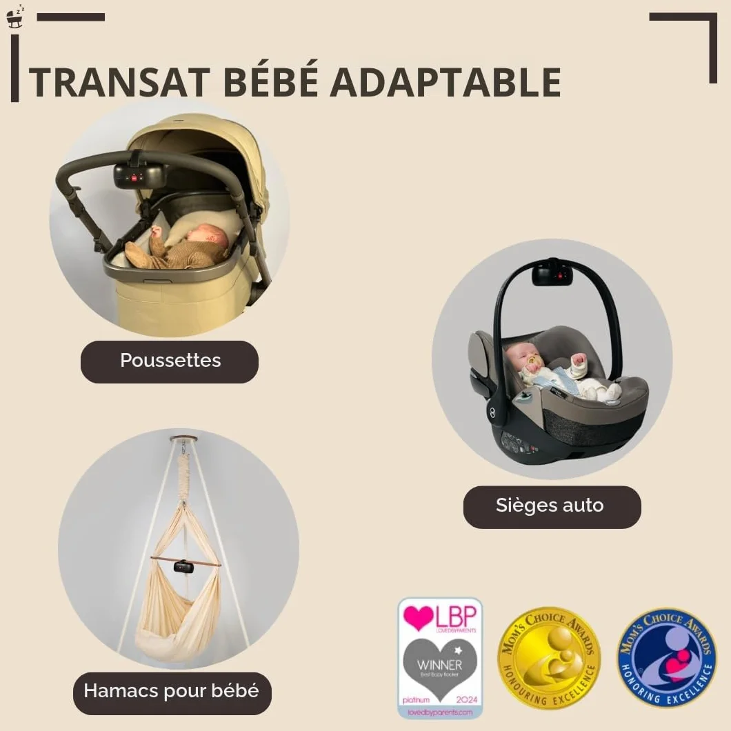 ZAZU Robby balançoire automatique bébé réglable minuterie 40 min capteur cri rechargeable USB-C étanche universel poussette buggy